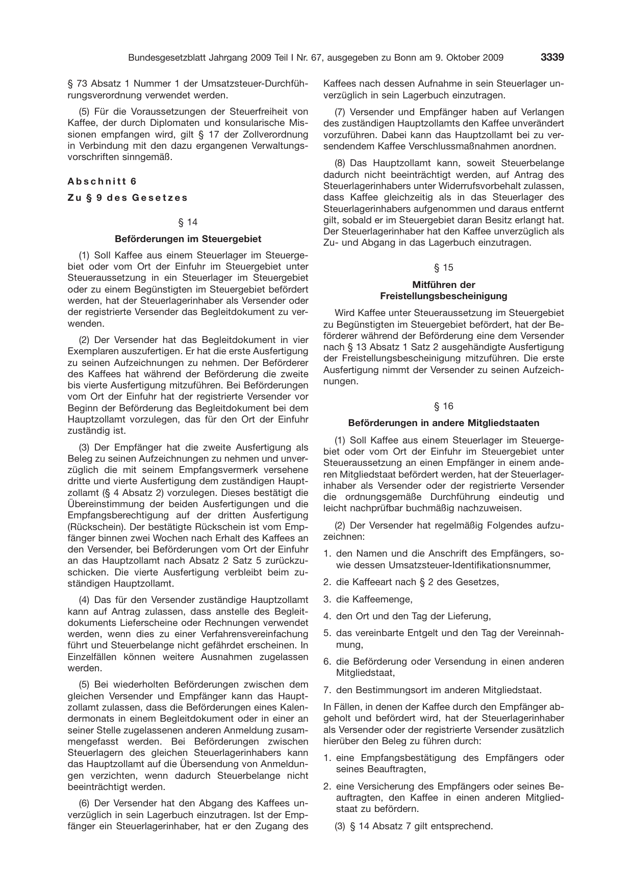 BGBl. 2009, Seite 3339 — Originalseite als Abbildung