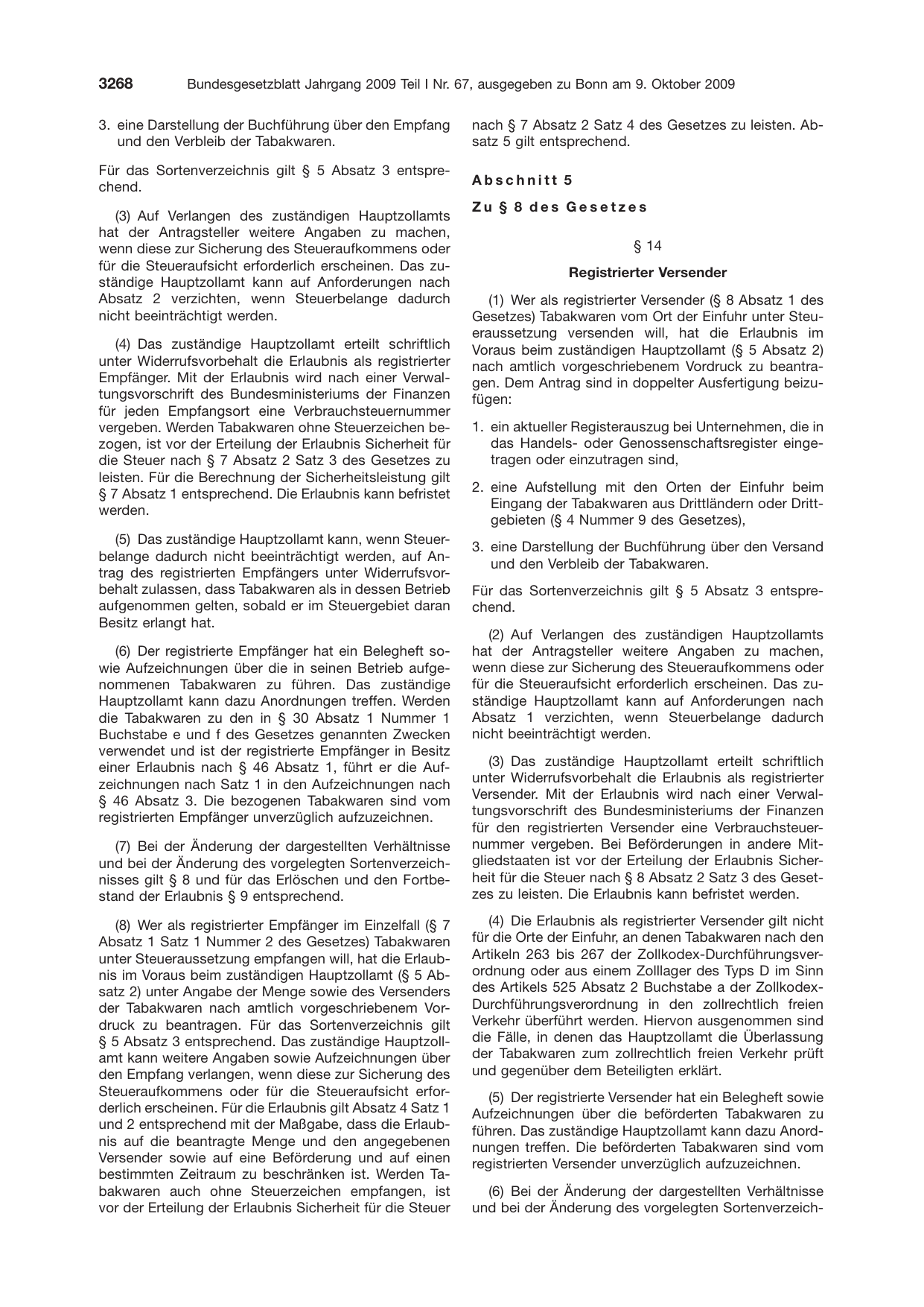 BGBl. 2009, Seite 3268 — Originalseite als Abbildung