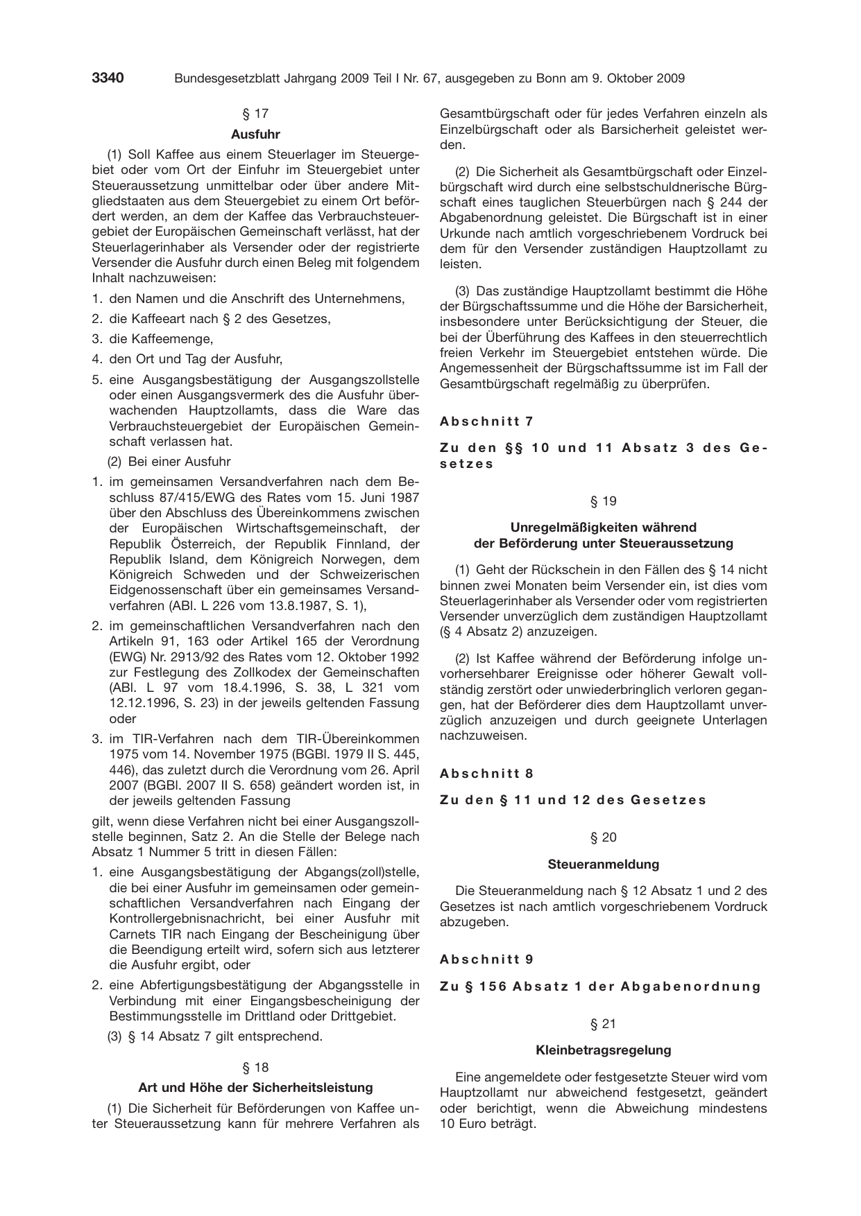 BGBl. 2009, Seite 3340 — Originalseite als Abbildung