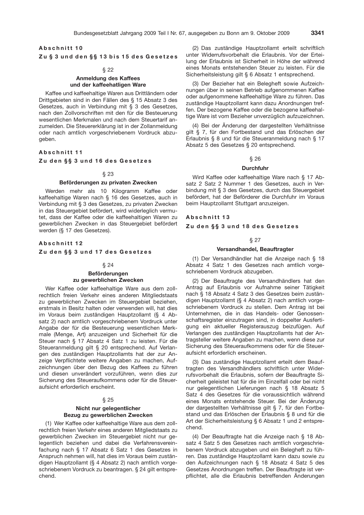 BGBl. 2009, Seite 3341 — Originalseite als Abbildung