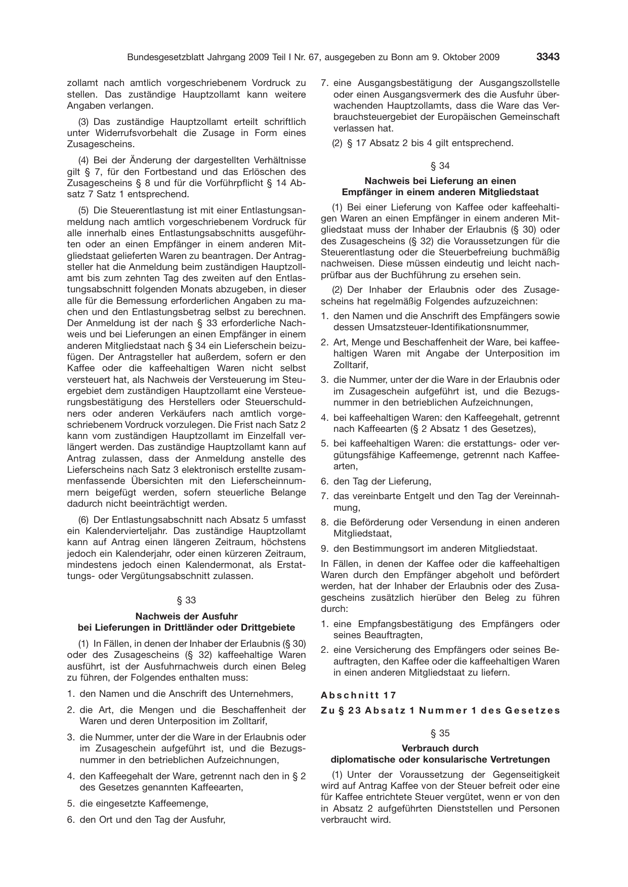 BGBl. 2009, Seite 3343 — Originalseite als Abbildung