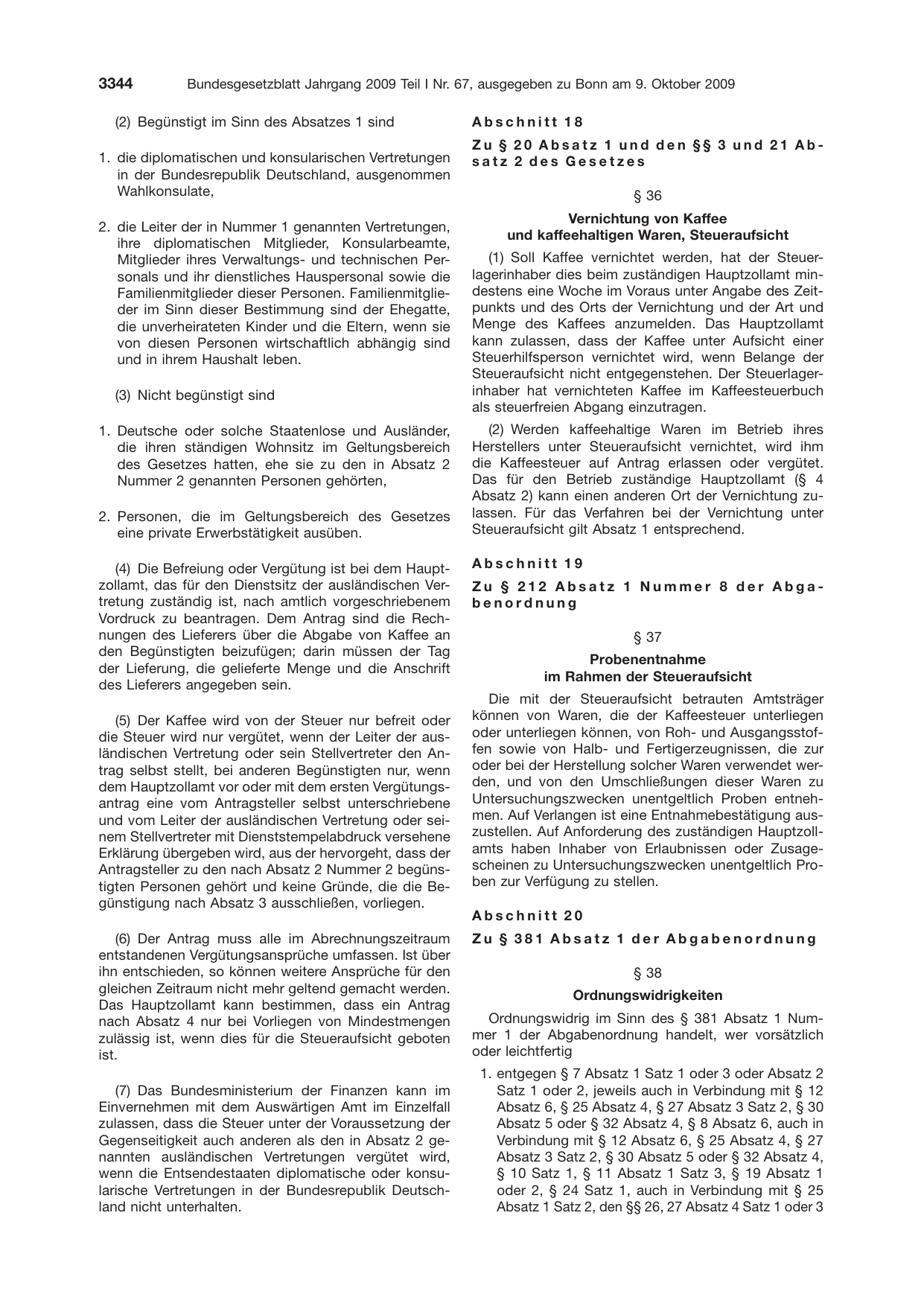 BGBl. 2009, Seite 3344 — Originalseite als Abbildung