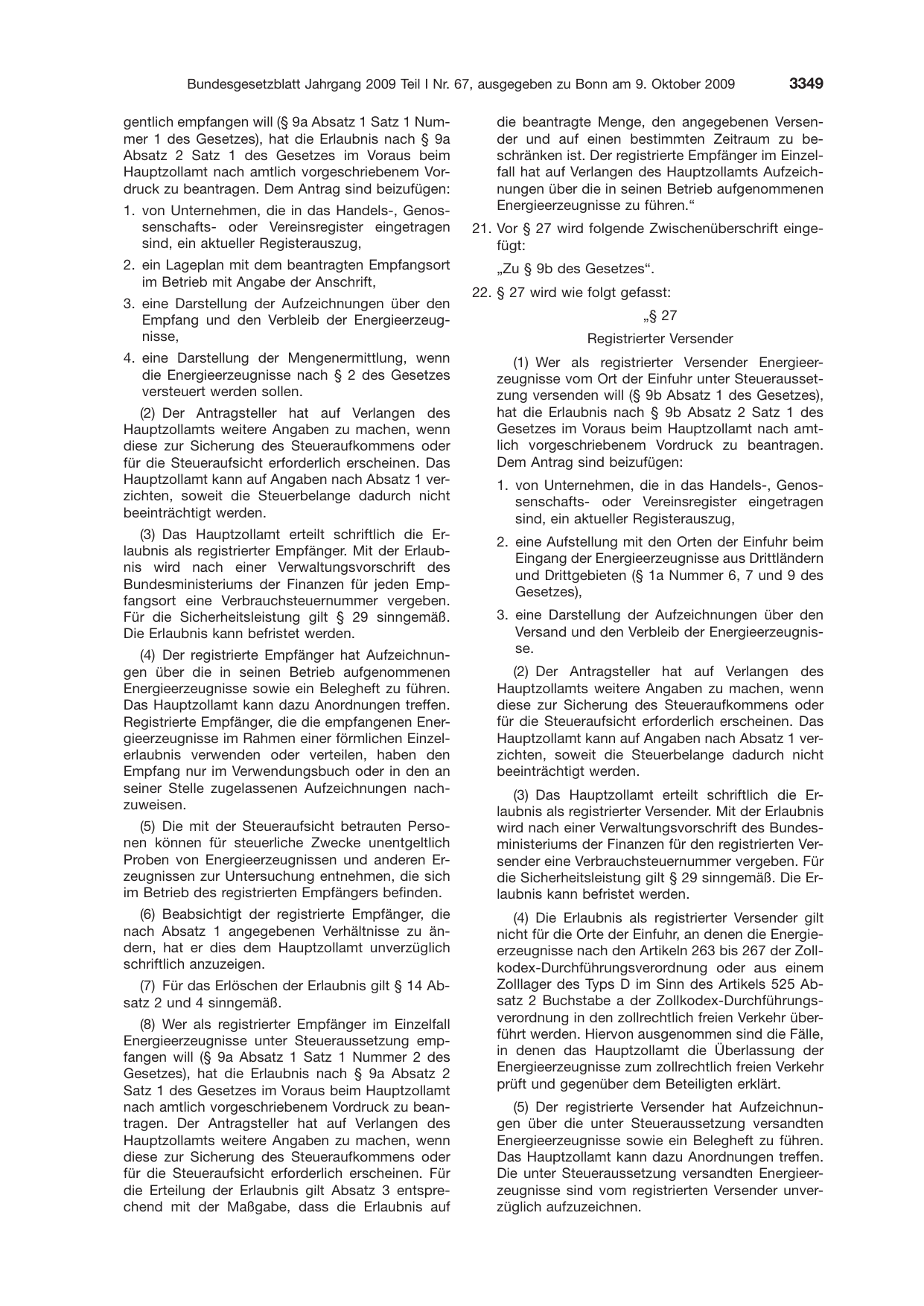 BGBl. 2009, Seite 3349 — Originalseite als Abbildung