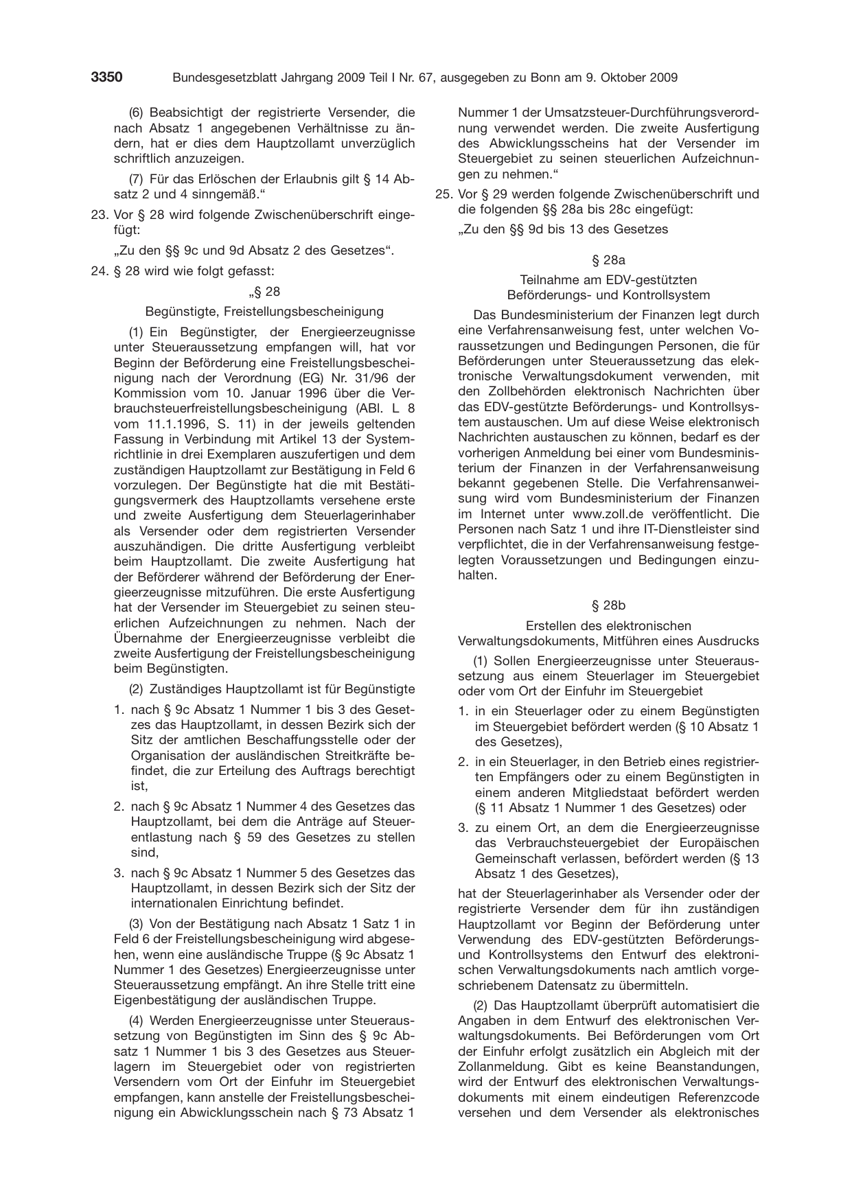 BGBl. 2009, Seite 3350 — Originalseite als Abbildung