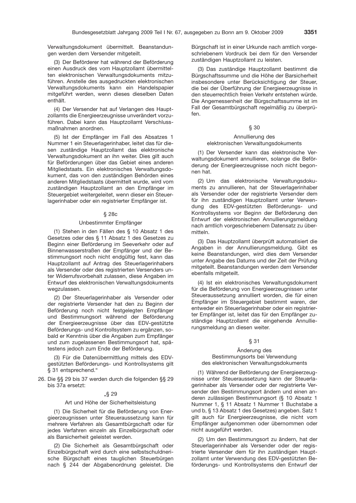 BGBl. 2009, Seite 3351 — Originalseite als Abbildung