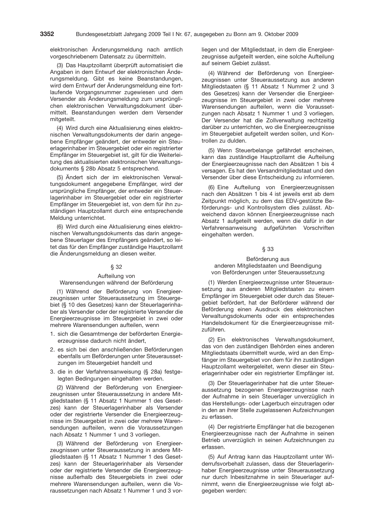 BGBl. 2009, Seite 3352 — Originalseite als Abbildung