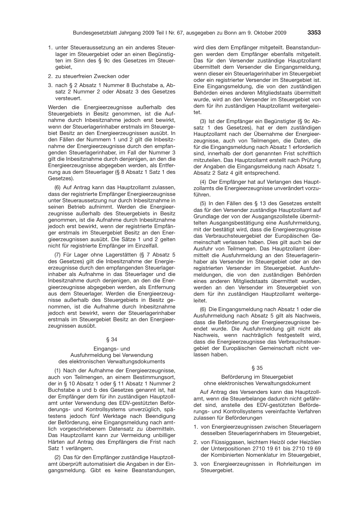 BGBl. 2009, Seite 3353 — Originalseite als Abbildung