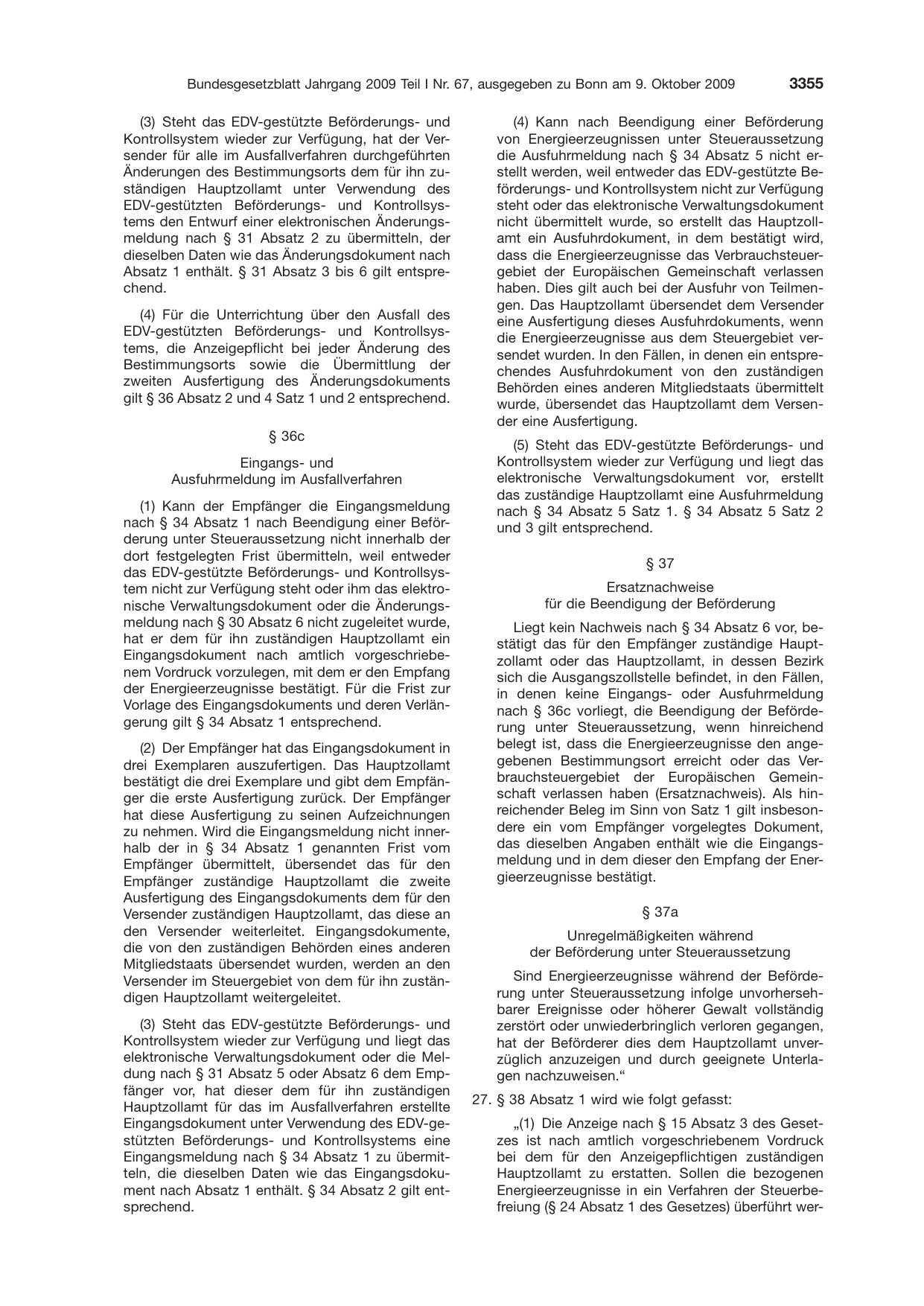 BGBl. 2009, Seite 3355 — Originalseite als Abbildung