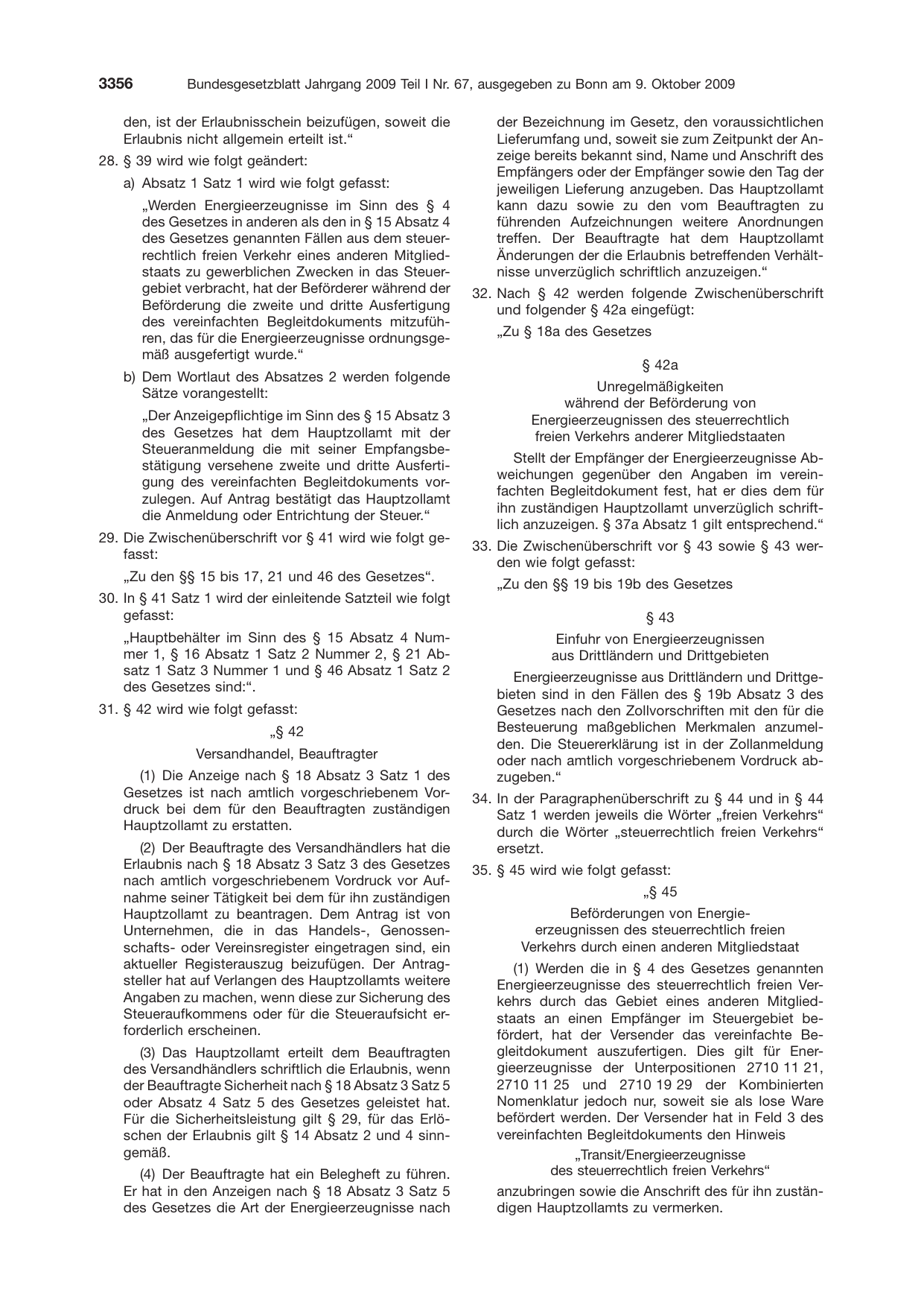 BGBl. 2009, Seite 3356 — Originalseite als Abbildung