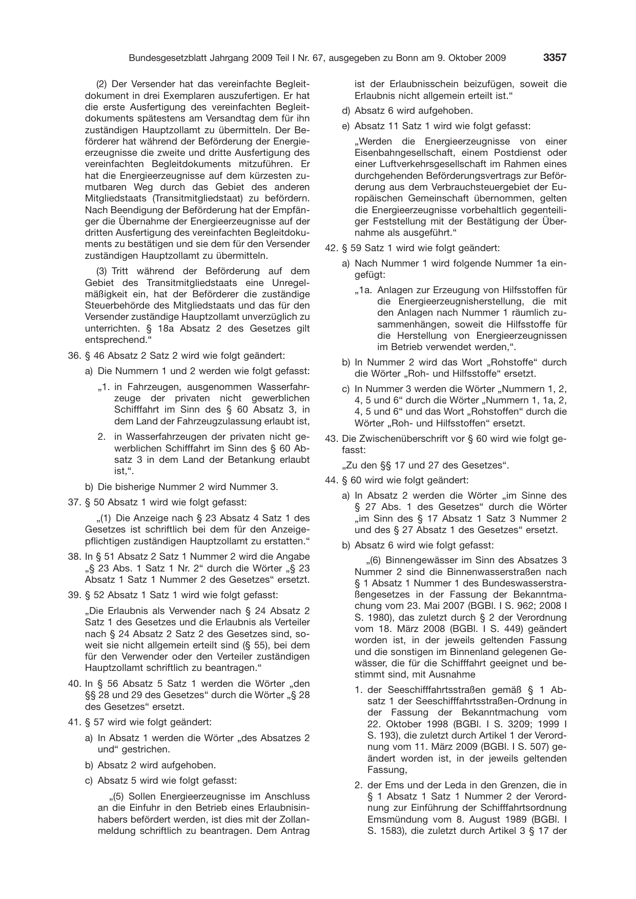 BGBl. 2009, Seite 3357 — Originalseite als Abbildung