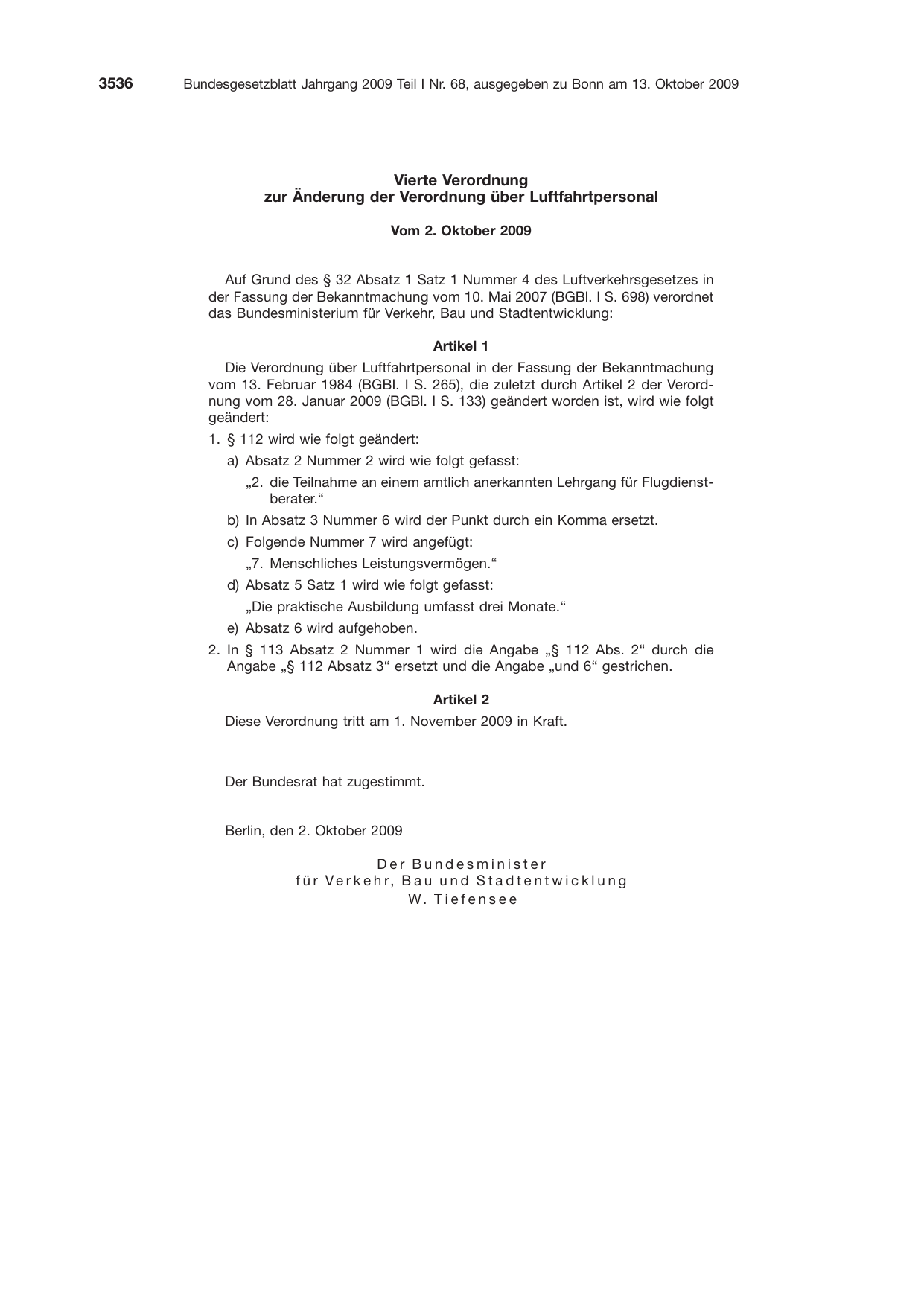 BGBl. 2009, Seite 3536 — Originalseite als Abbildung