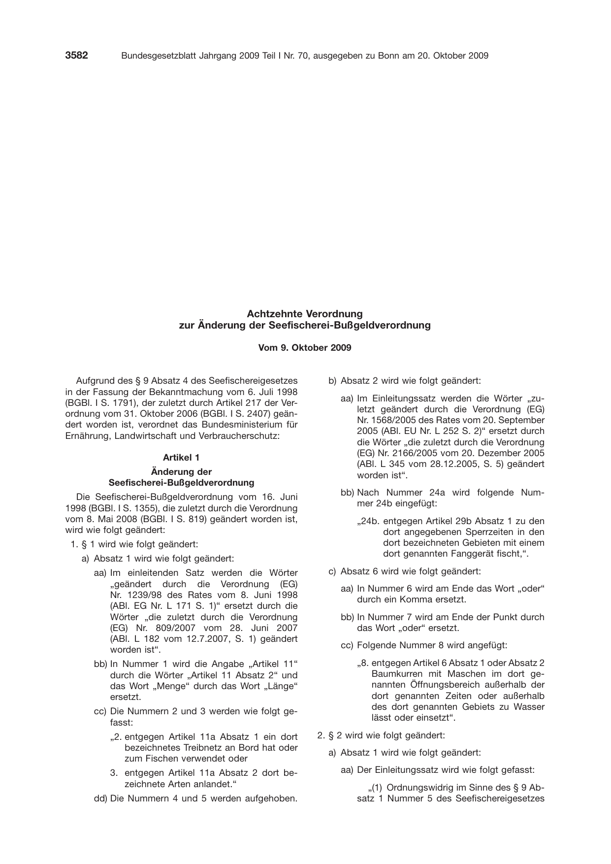 BGBl. 2009, Seite 3582 — Originalseite als Abbildung