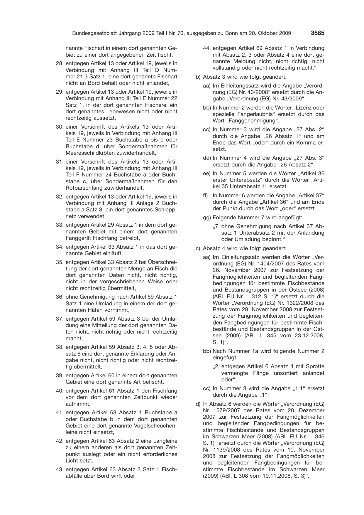 BGBl. 2009, Seite 3585 — Originalseite als Abbildung