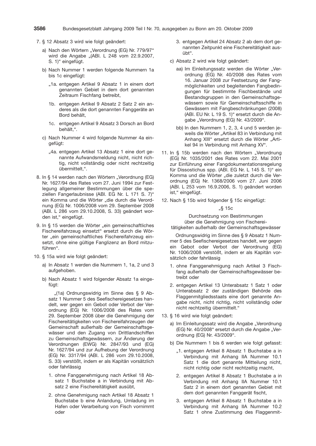BGBl. 2009, Seite 3586 — Originalseite als Abbildung