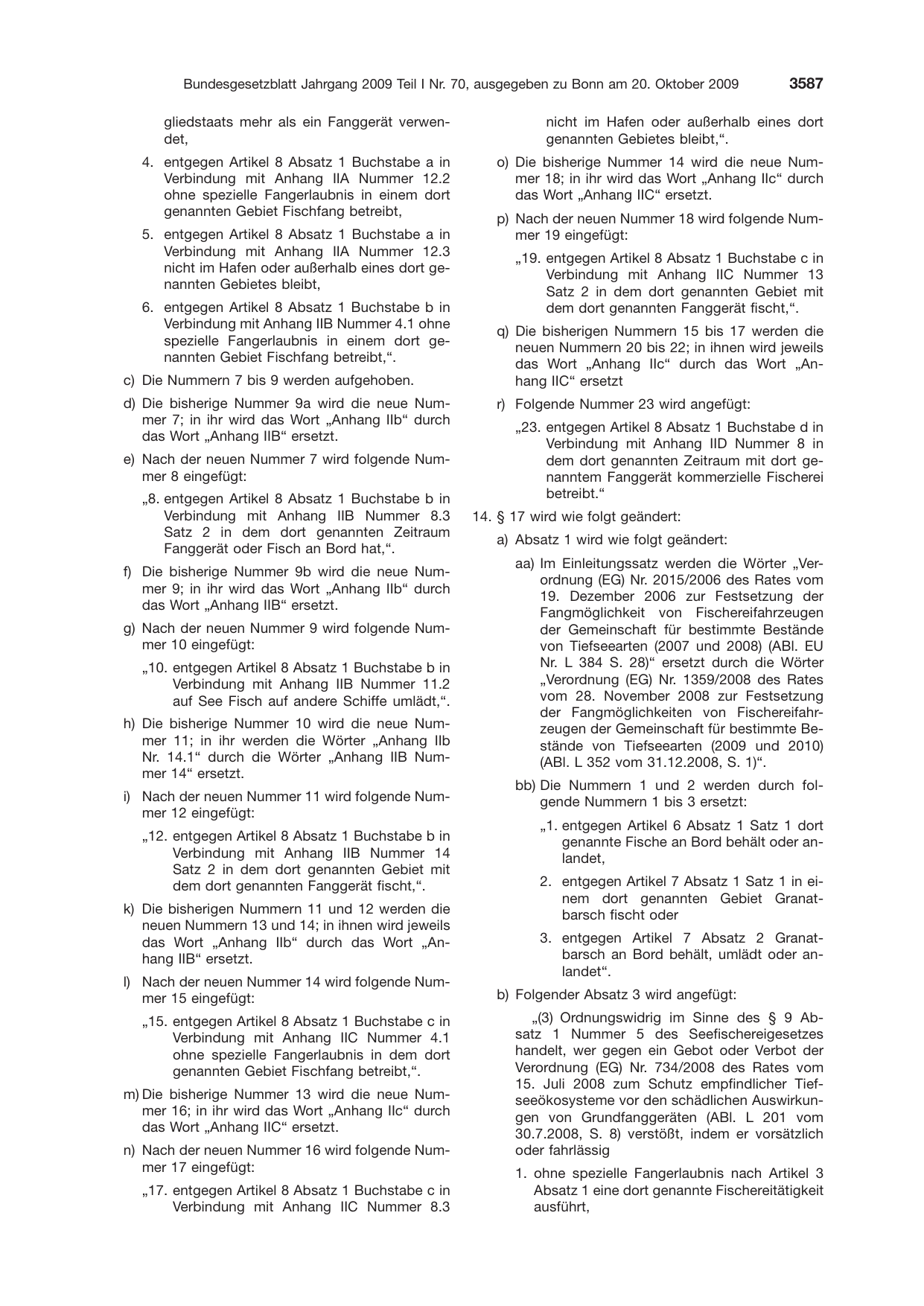 BGBl. 2009, Seite 3587 — Originalseite als Abbildung