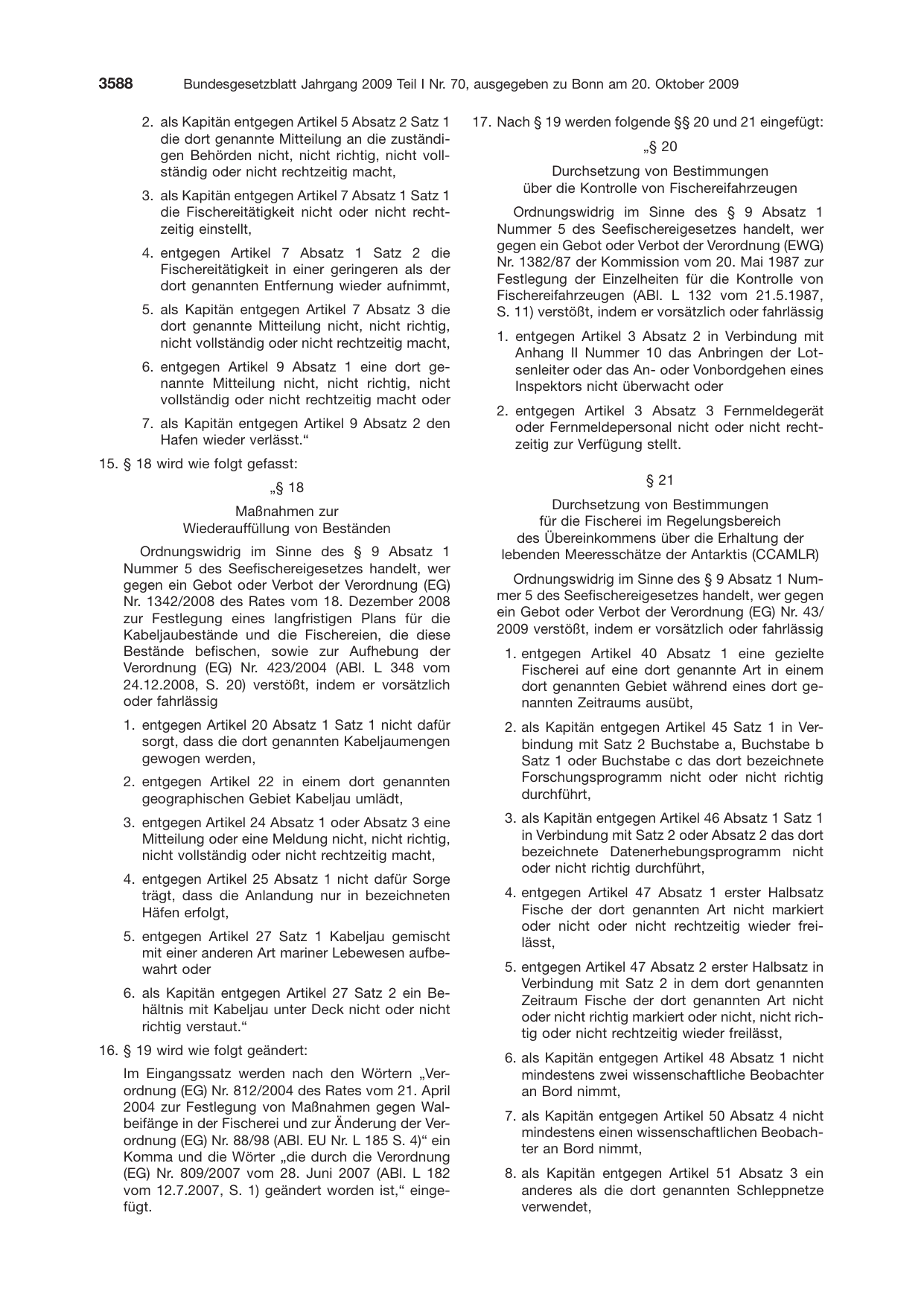 BGBl. 2009, Seite 3588 — Originalseite als Abbildung