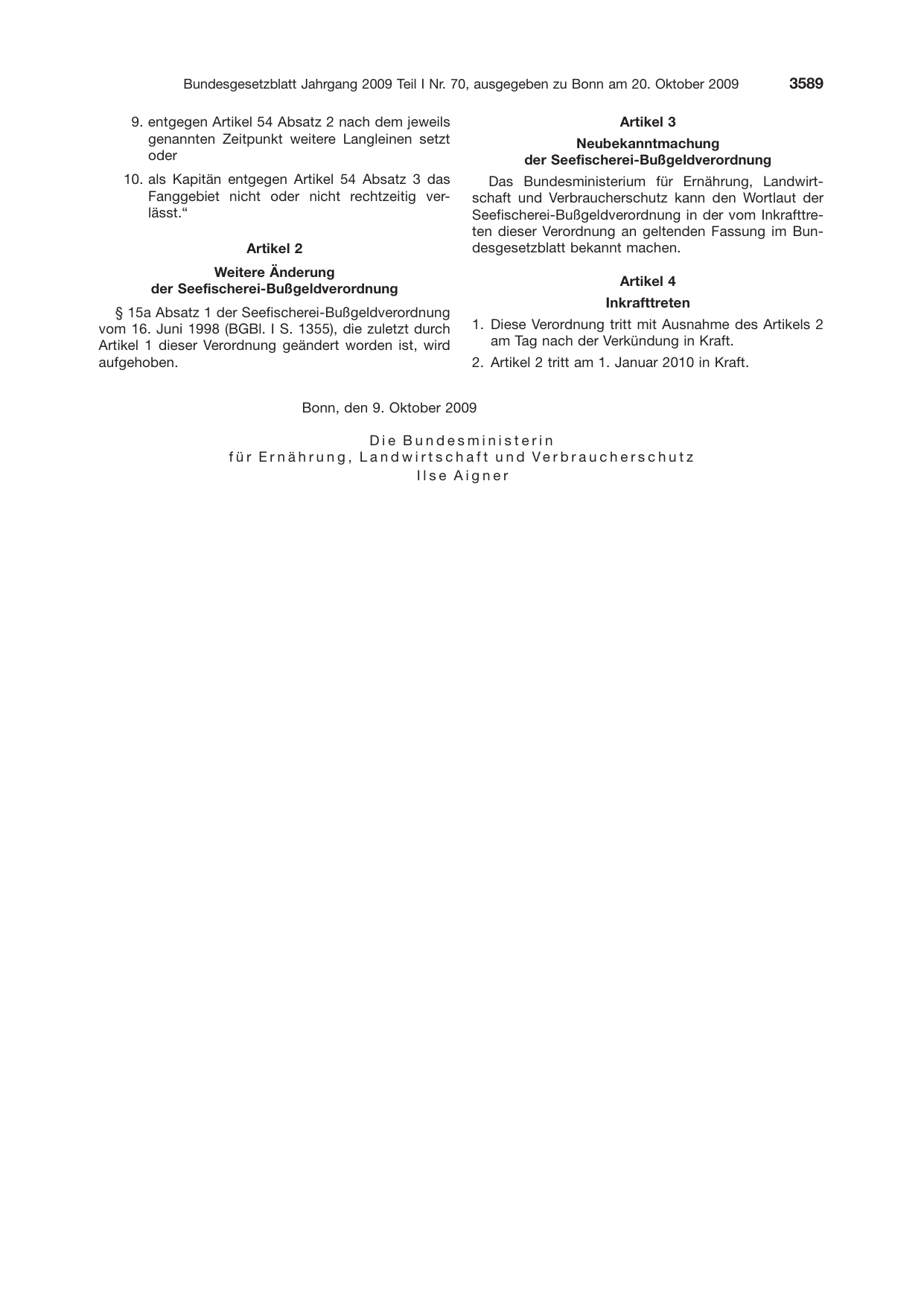 BGBl. 2009, Seite 3589 — Originalseite als Abbildung