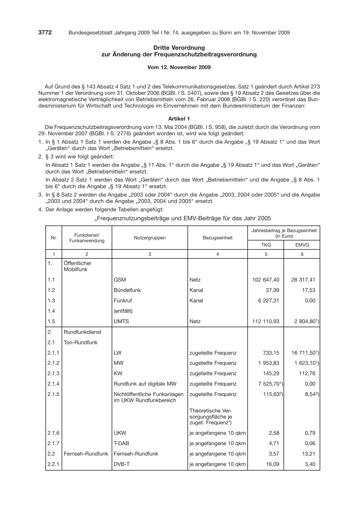 BGBl. 2009, Seite 3772 — Originalseite als Abbildung