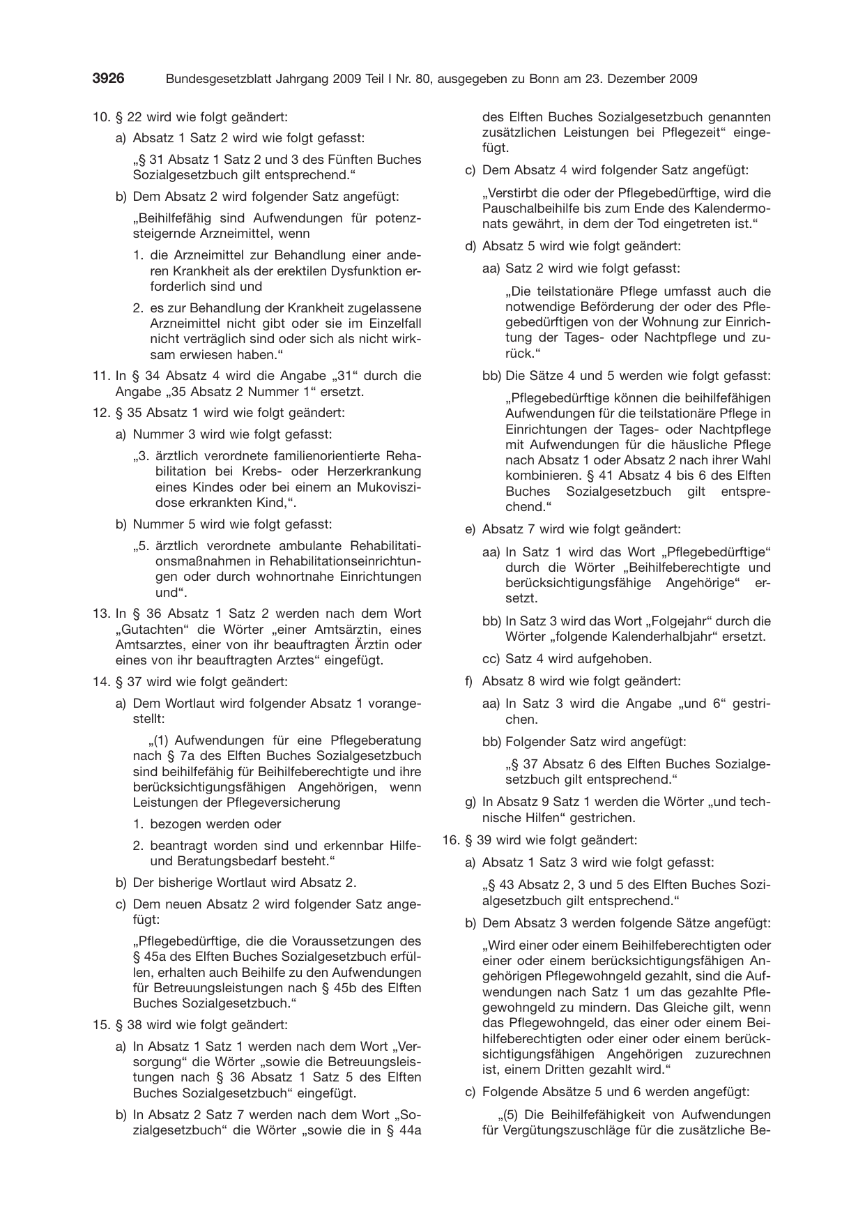 BGBl. 2009, Seite 3926 — Originalseite als Abbildung