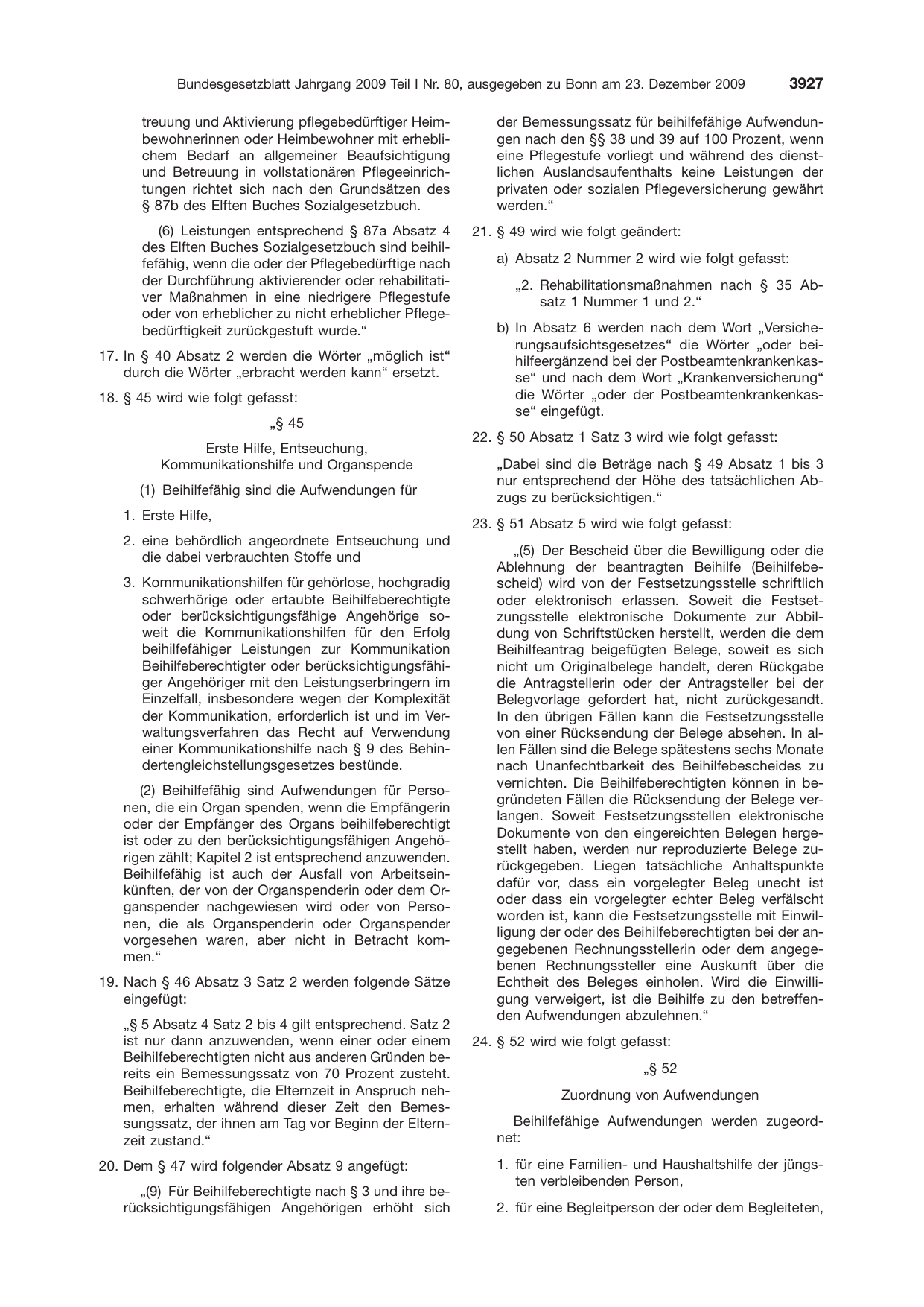BGBl. 2009, Seite 3927 — Originalseite als Abbildung