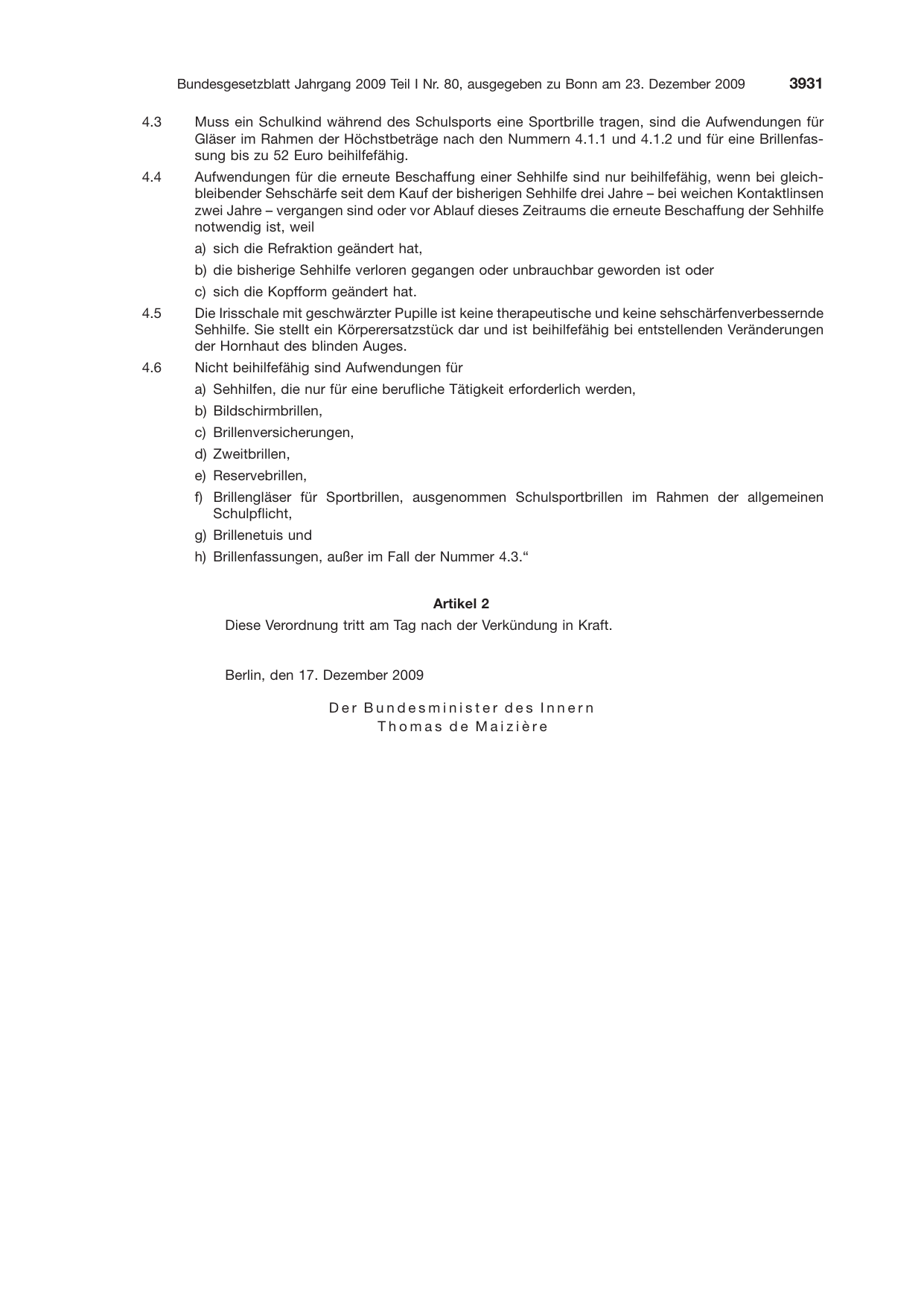BGBl. 2009, Seite 3931 — Originalseite als Abbildung