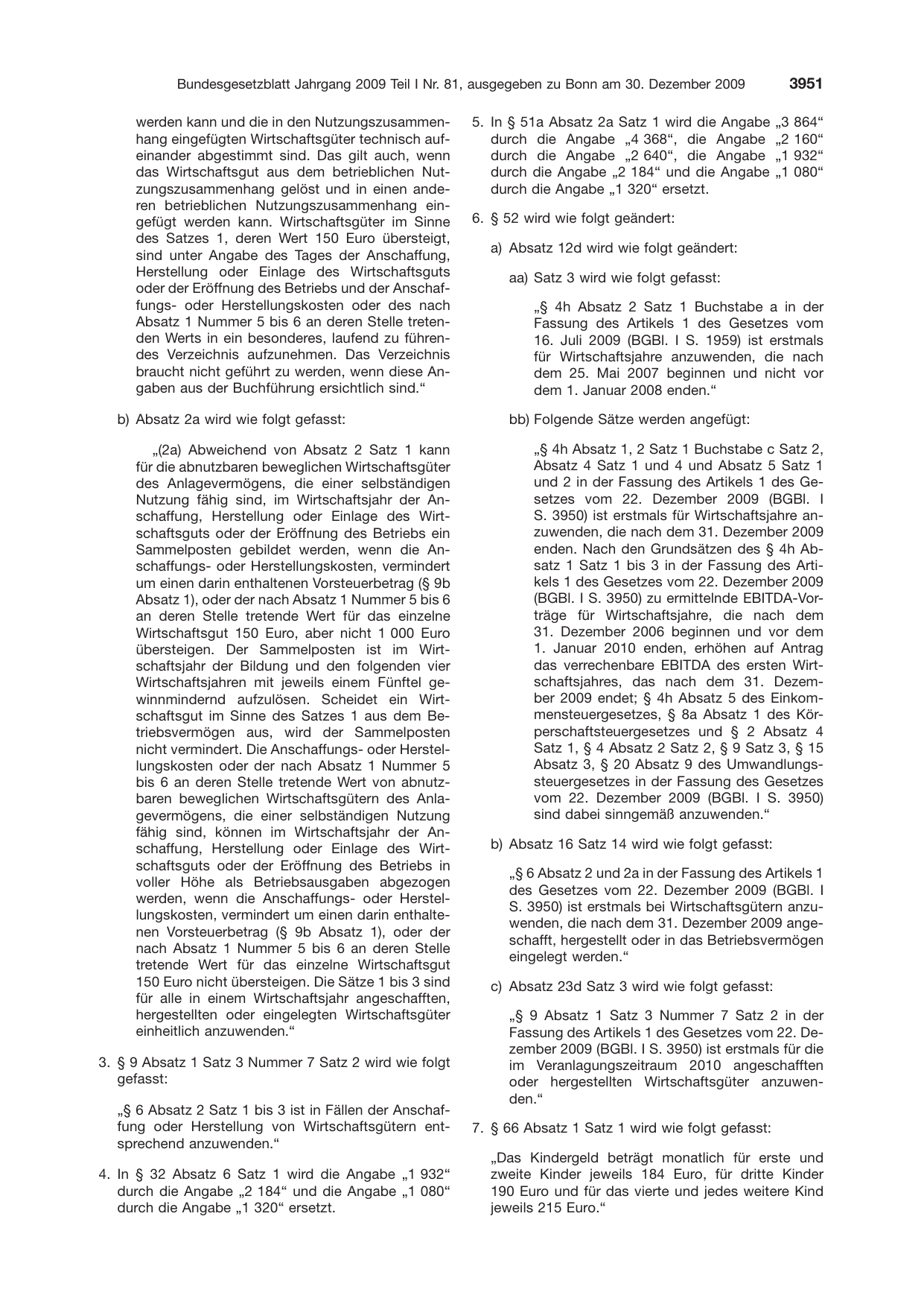 BGBl. 2009, Seite 3951 — Originalseite als Abbildung