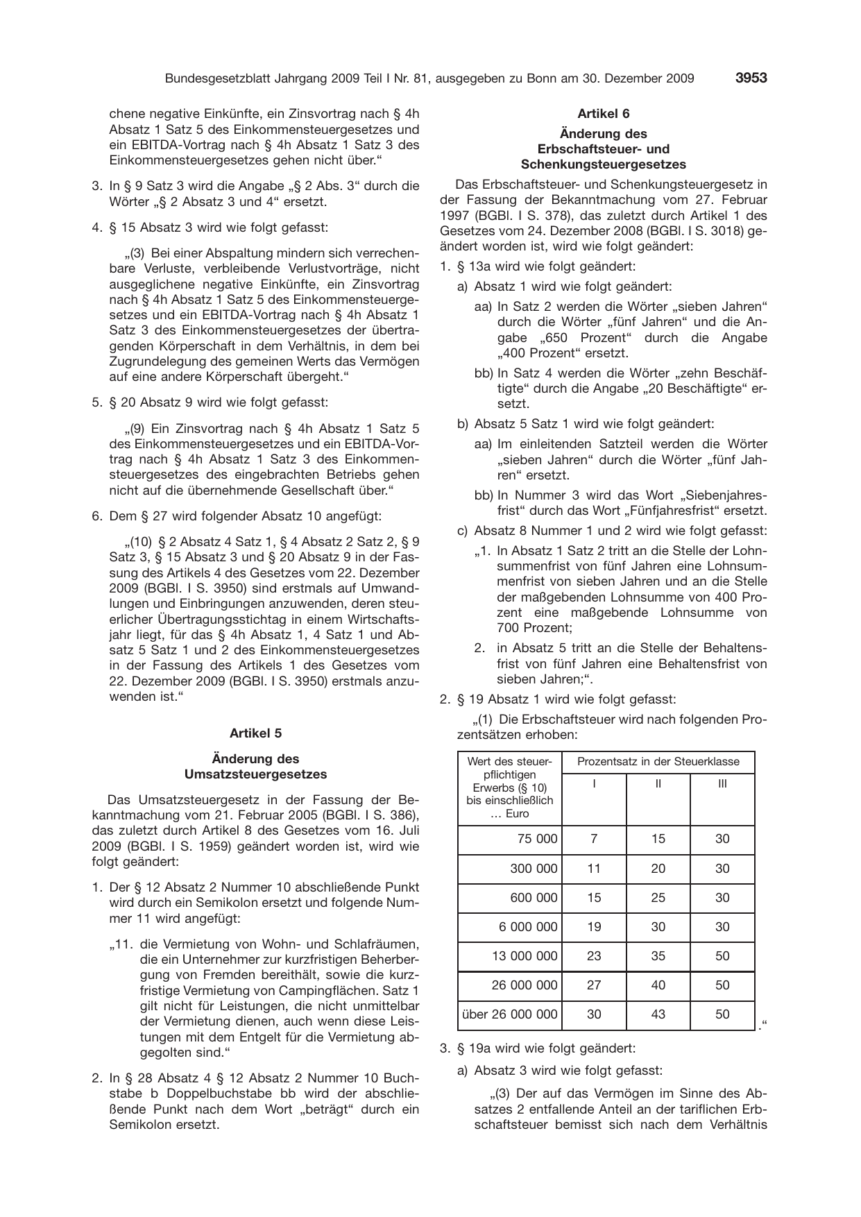 BGBl. 2009, Seite 3953 — Originalseite als Abbildung