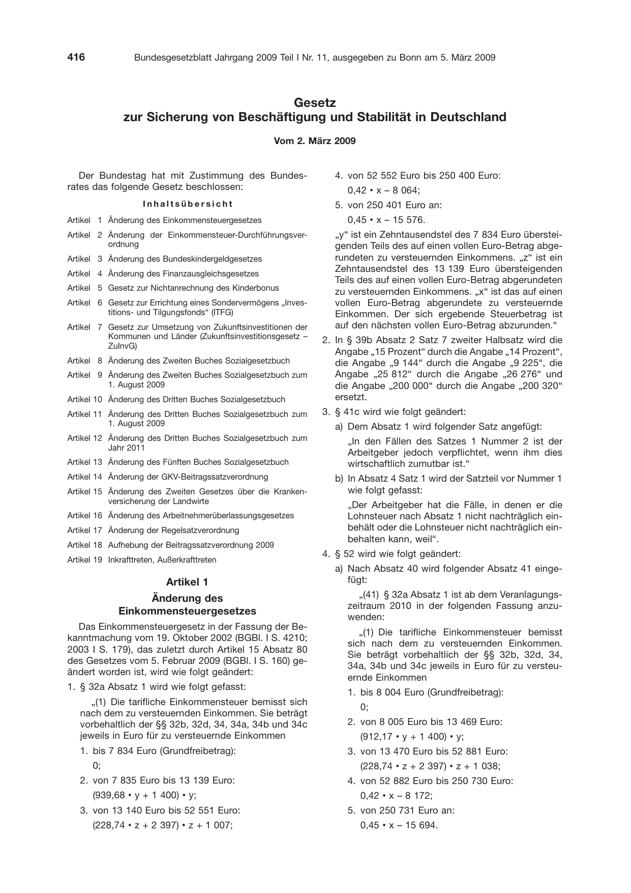 BGBl. 2009, Seite 416 — Originalseite als Abbildung