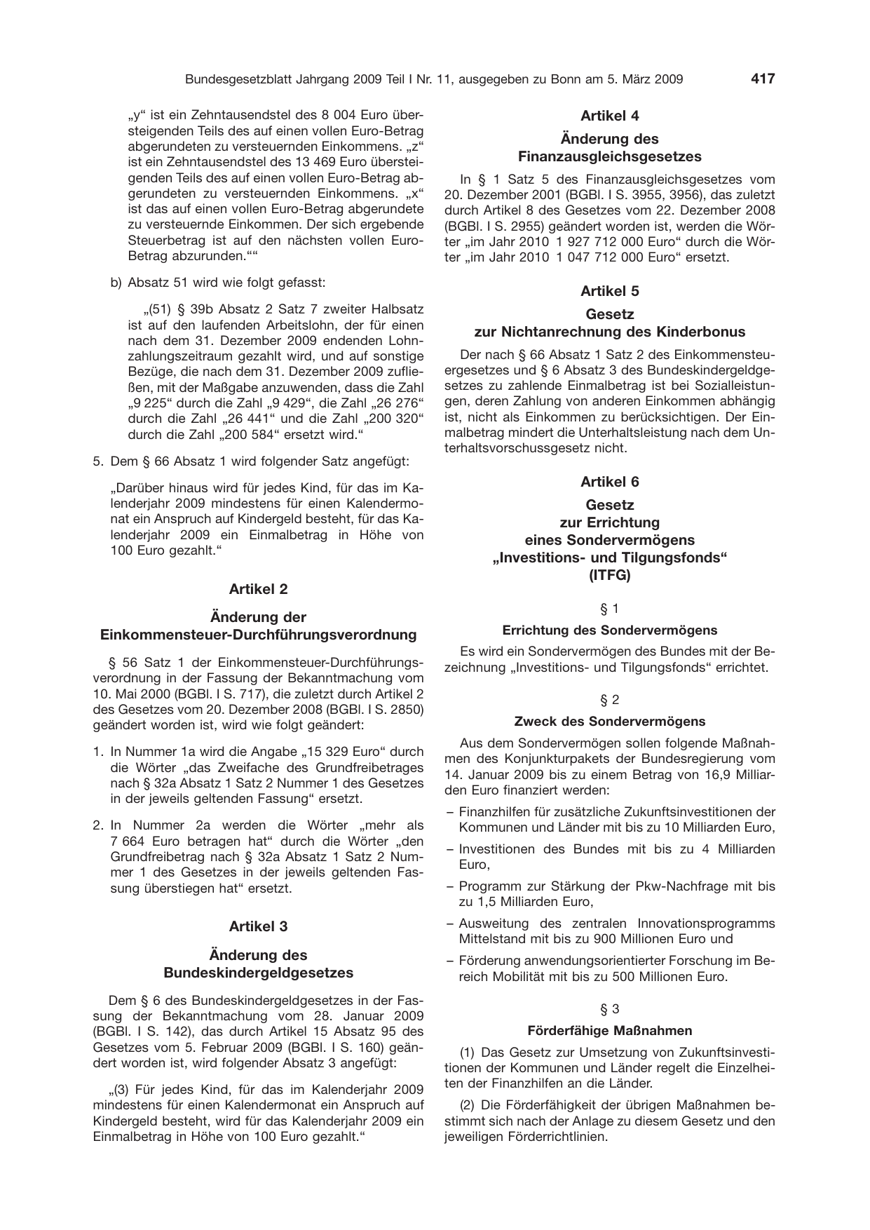 BGBl. 2009, Seite 417 — Originalseite als Abbildung