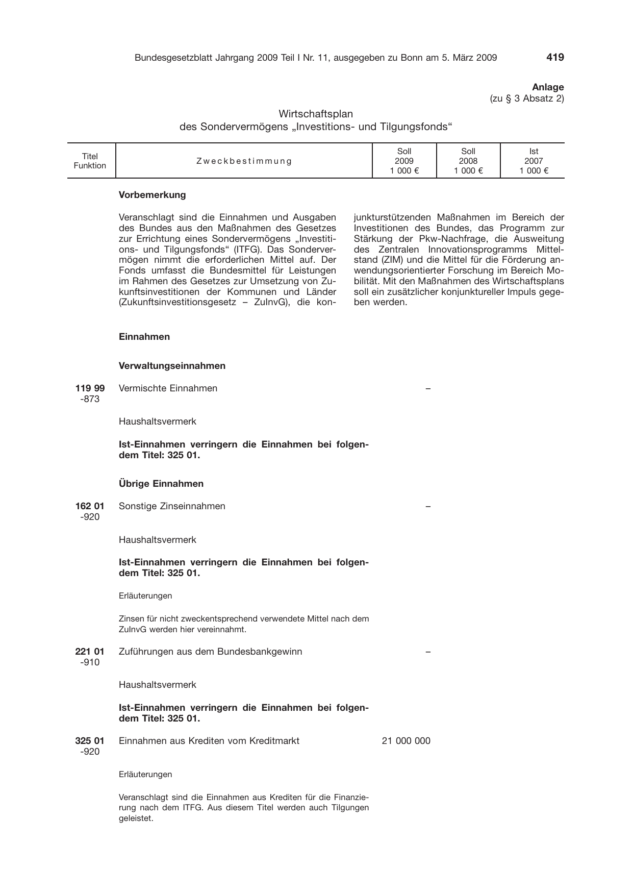 BGBl. 2009, Seite 419 — Originalseite als Abbildung