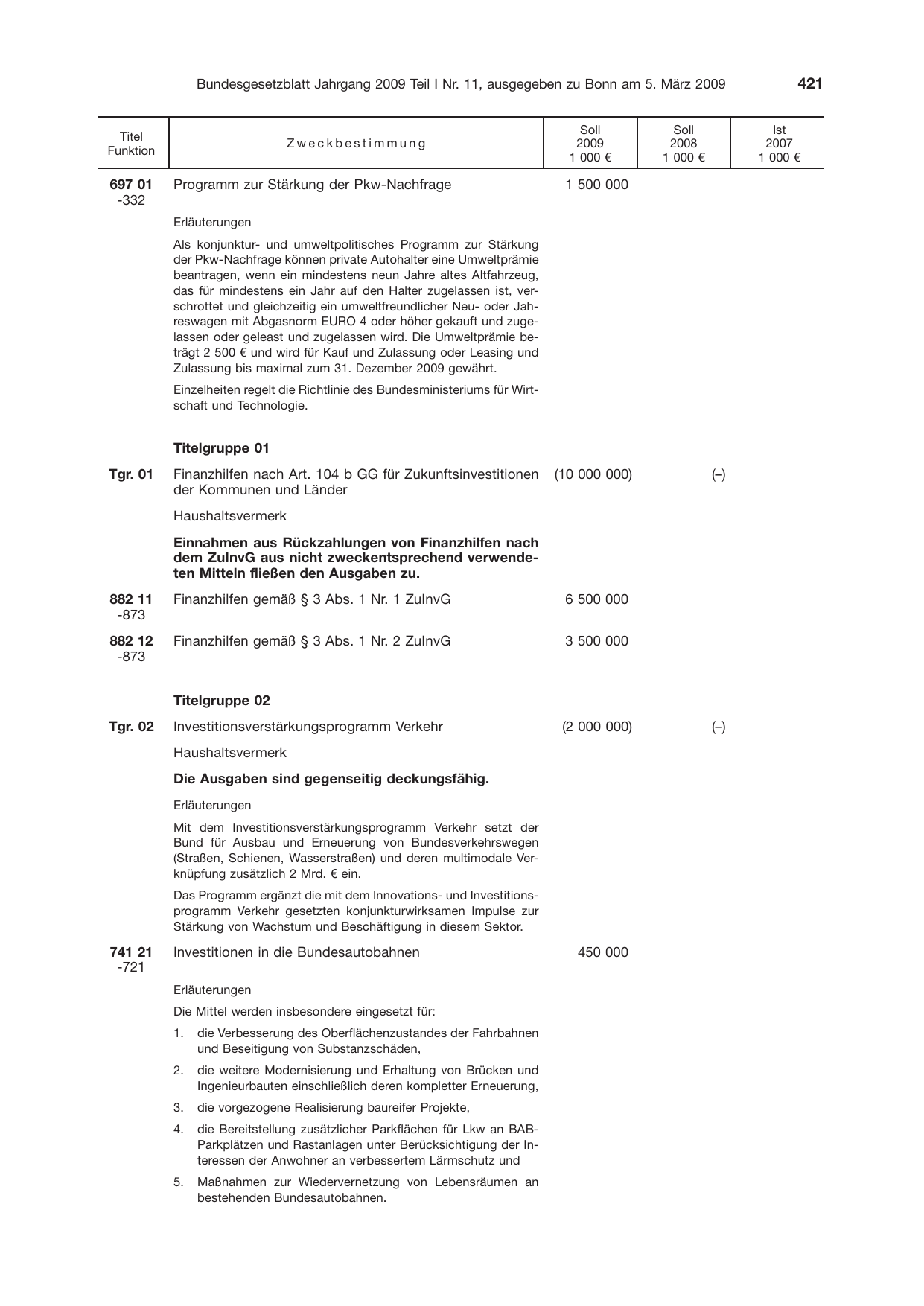 BGBl. 2009, Seite 421 — Originalseite als Abbildung