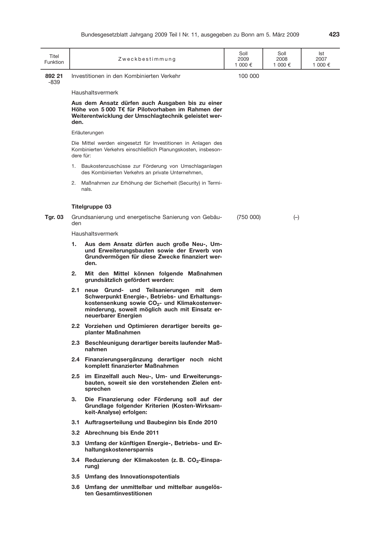 BGBl. 2009, Seite 423 — Originalseite als Abbildung