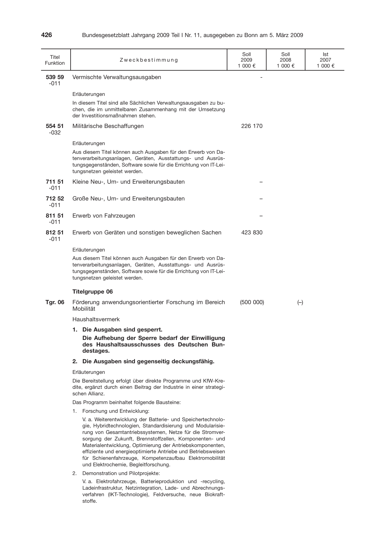 BGBl. 2009, Seite 426 — Originalseite als Abbildung
