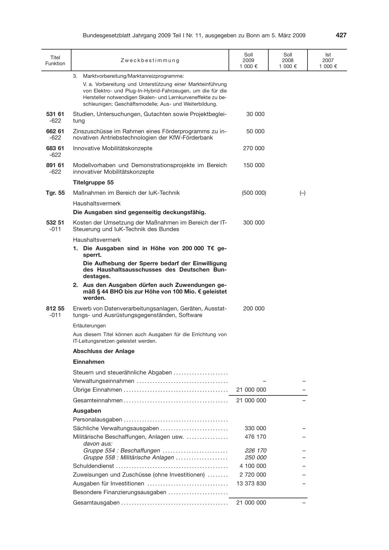BGBl. 2009, Seite 427 — Originalseite als Abbildung