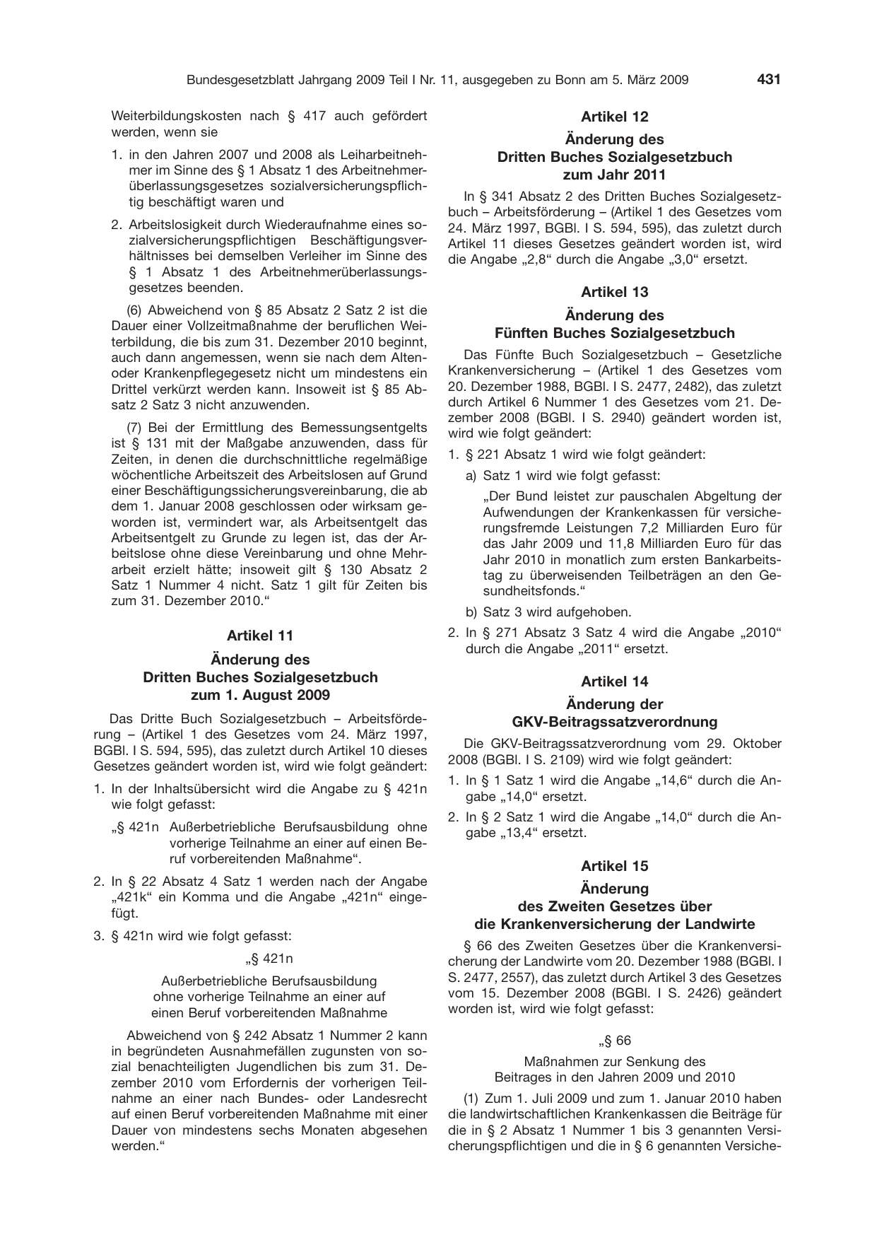 BGBl. 2009, Seite 431 — Originalseite als Abbildung
