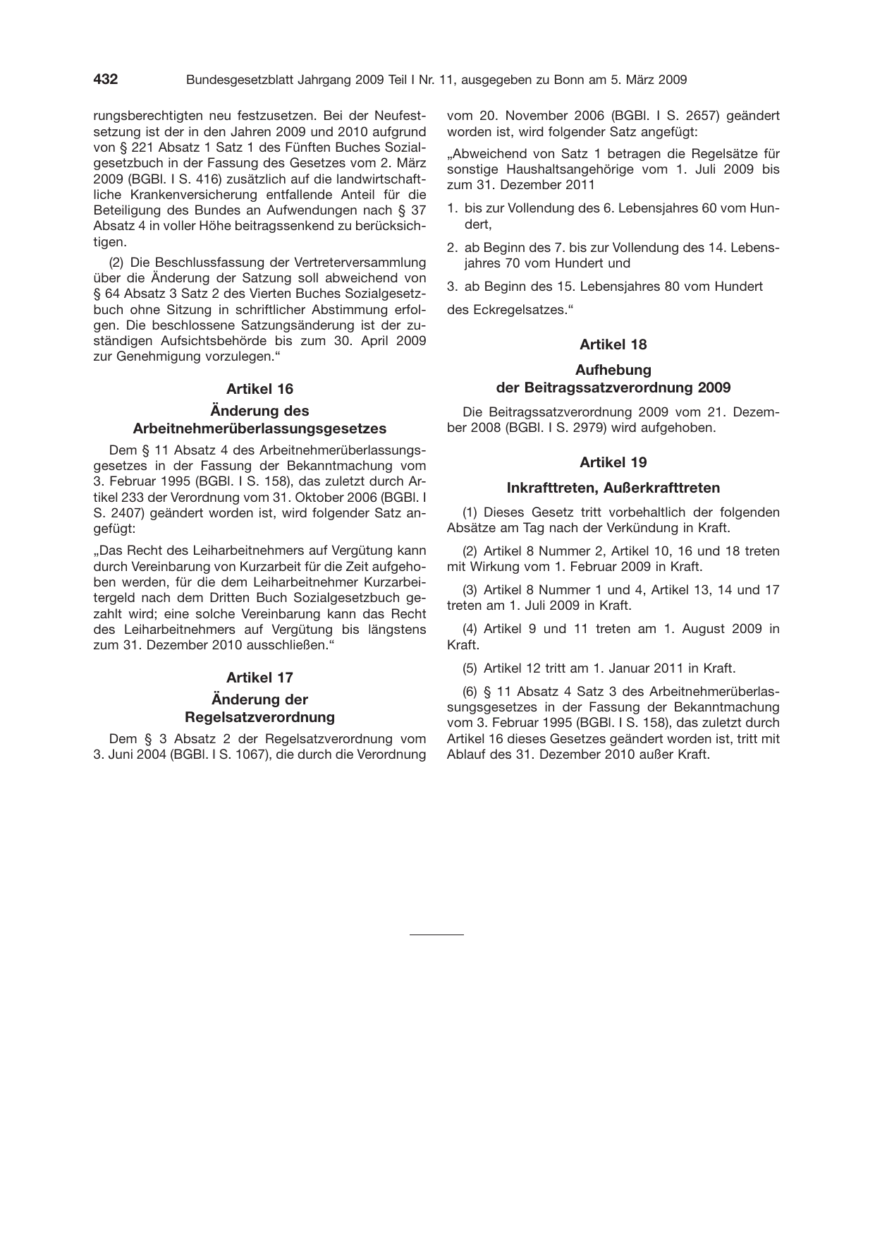 BGBl. 2009, Seite 432 — Originalseite als Abbildung