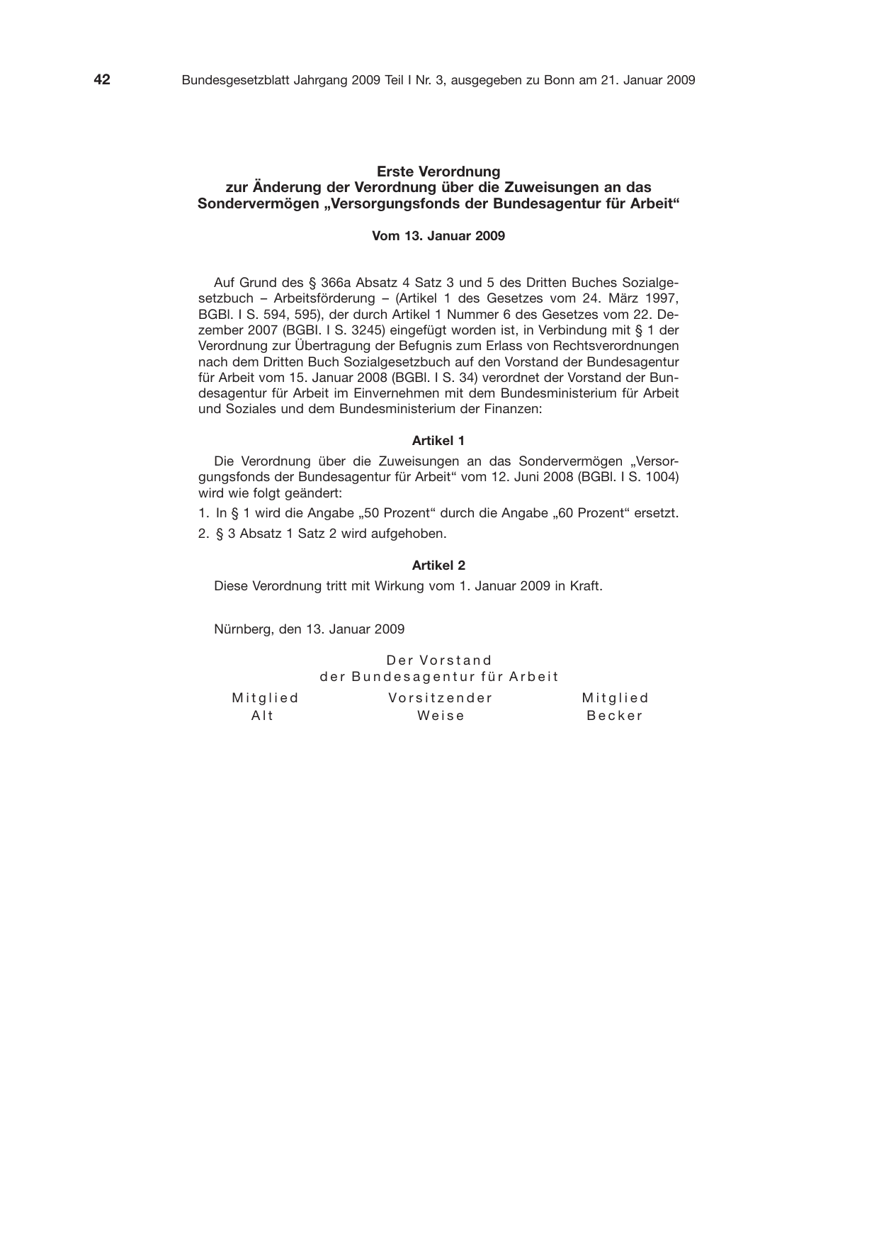 BGBl. 2009, Seite 42 — Originalseite als Abbildung