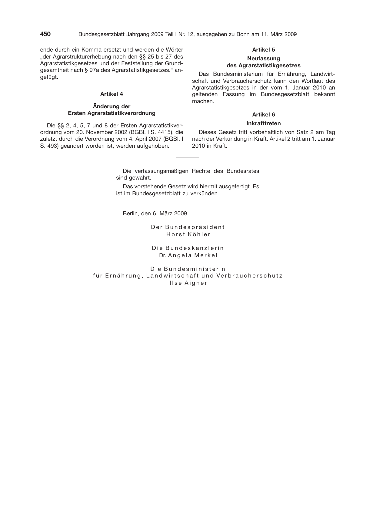 BGBl. 2009, Seite 450 — Originalseite als Abbildung