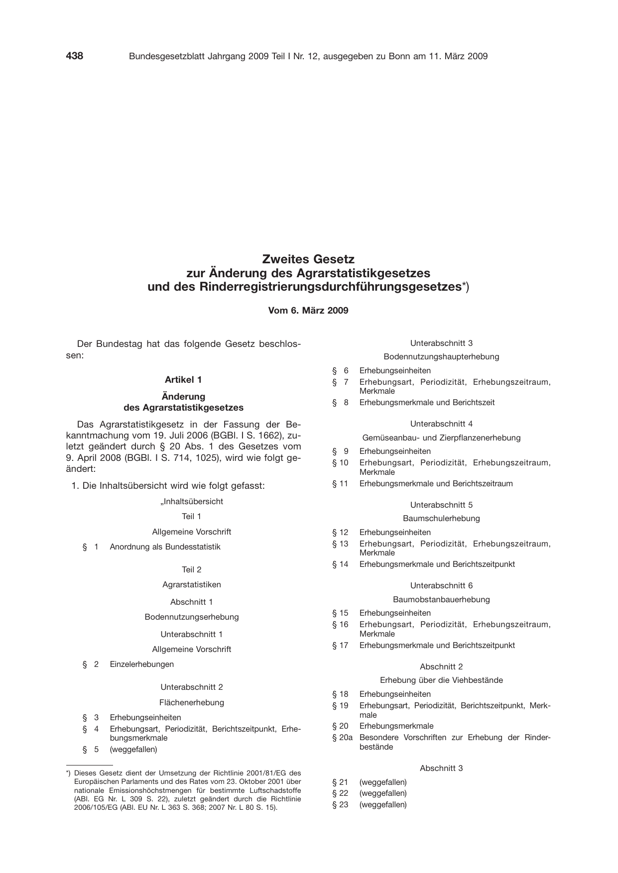 BGBl. 2009, Seite 438 — Originalseite als Abbildung