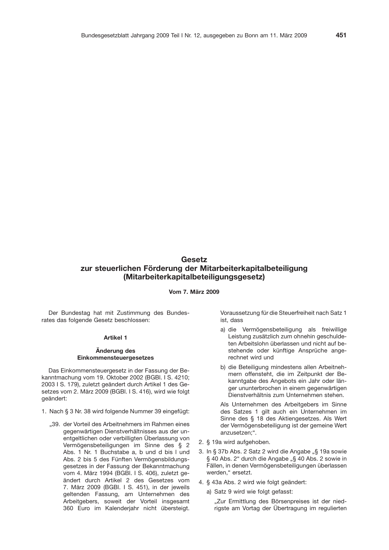 BGBl. 2009, Seite 451 — Originalseite als Abbildung