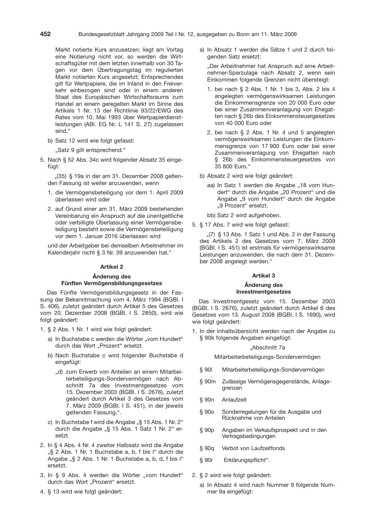 BGBl. 2009, Seite 452 — Originalseite als Abbildung