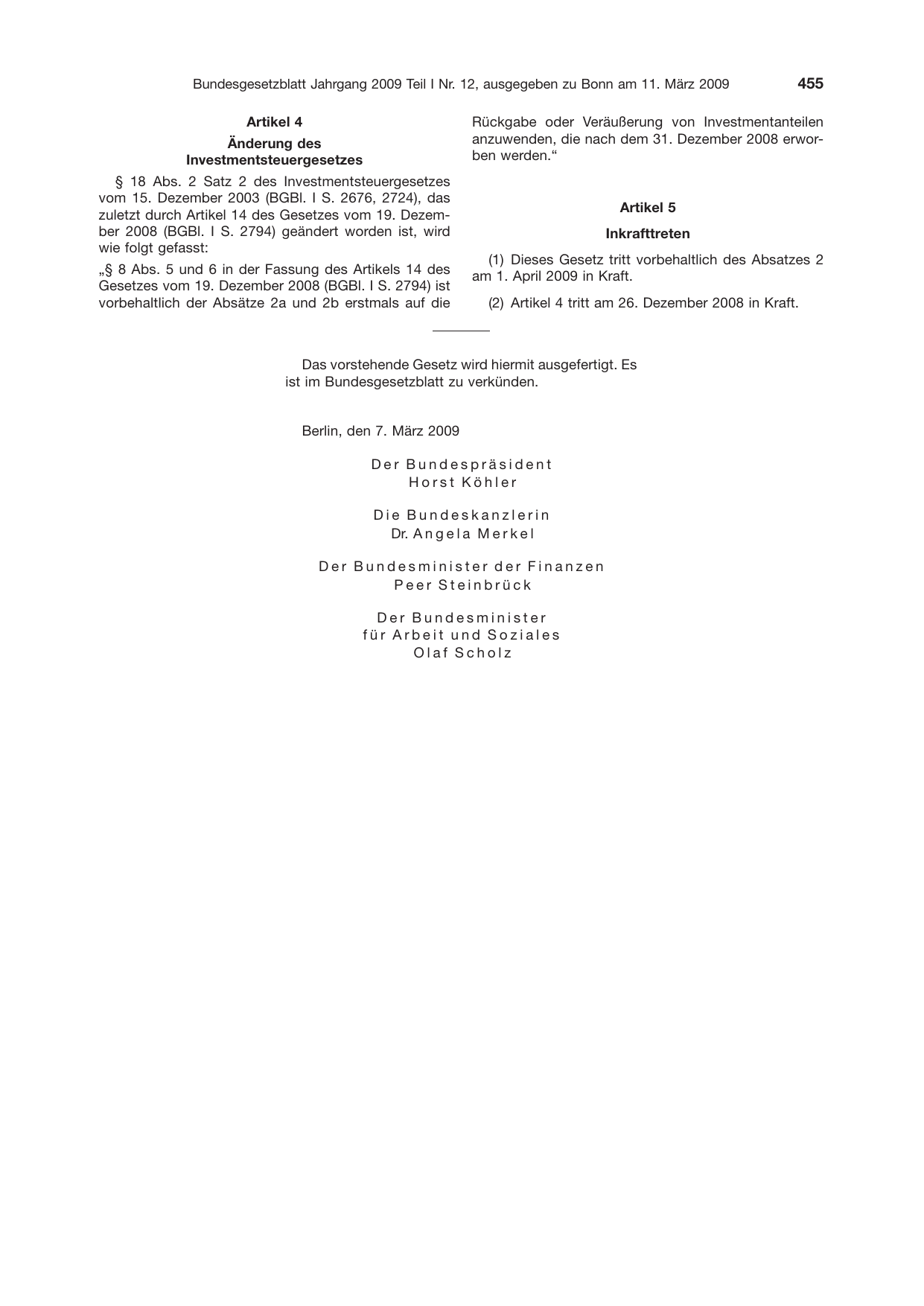 BGBl. 2009, Seite 455 — Originalseite als Abbildung