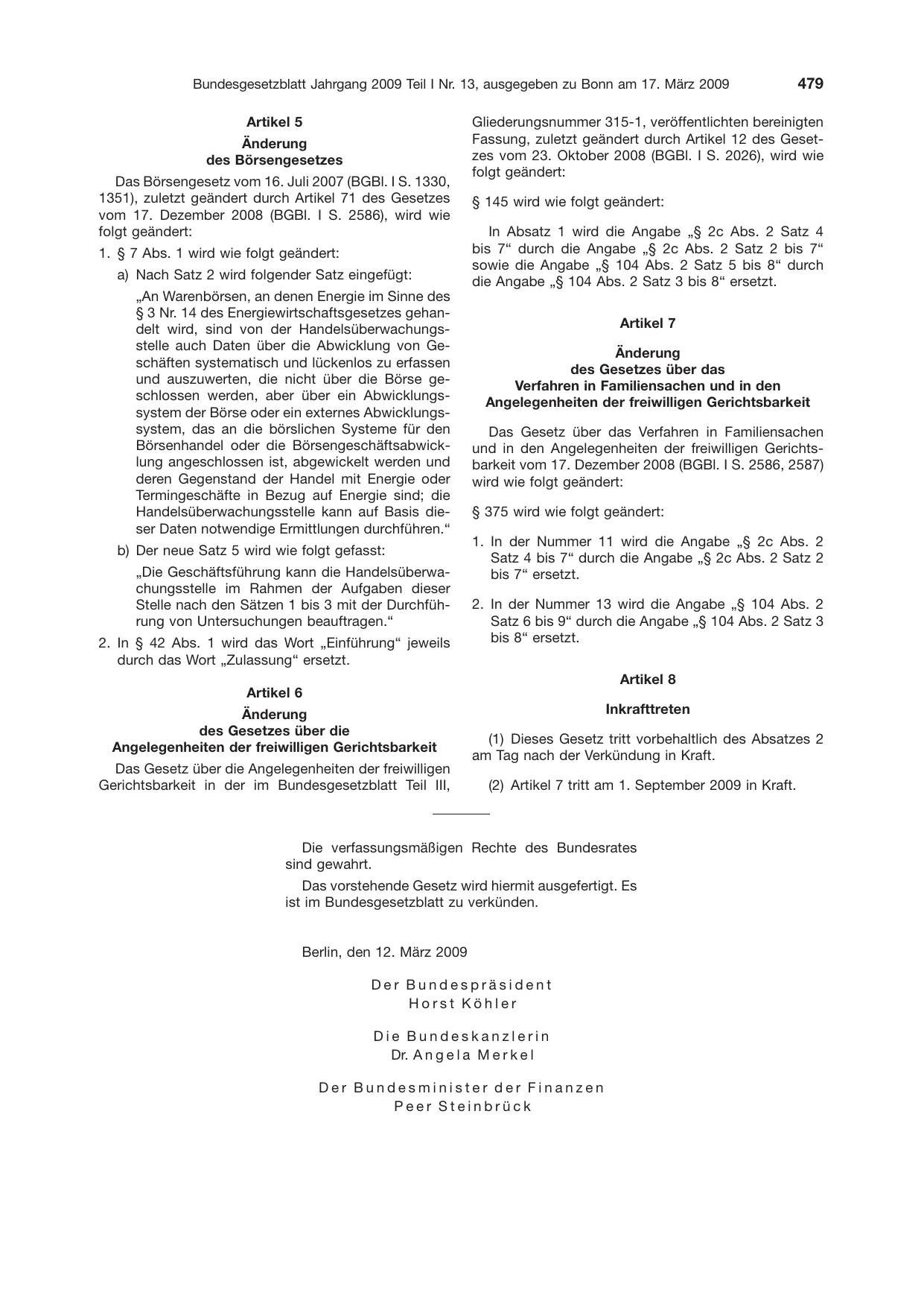 BGBl. 2009, Seite 479 — Originalseite als Abbildung