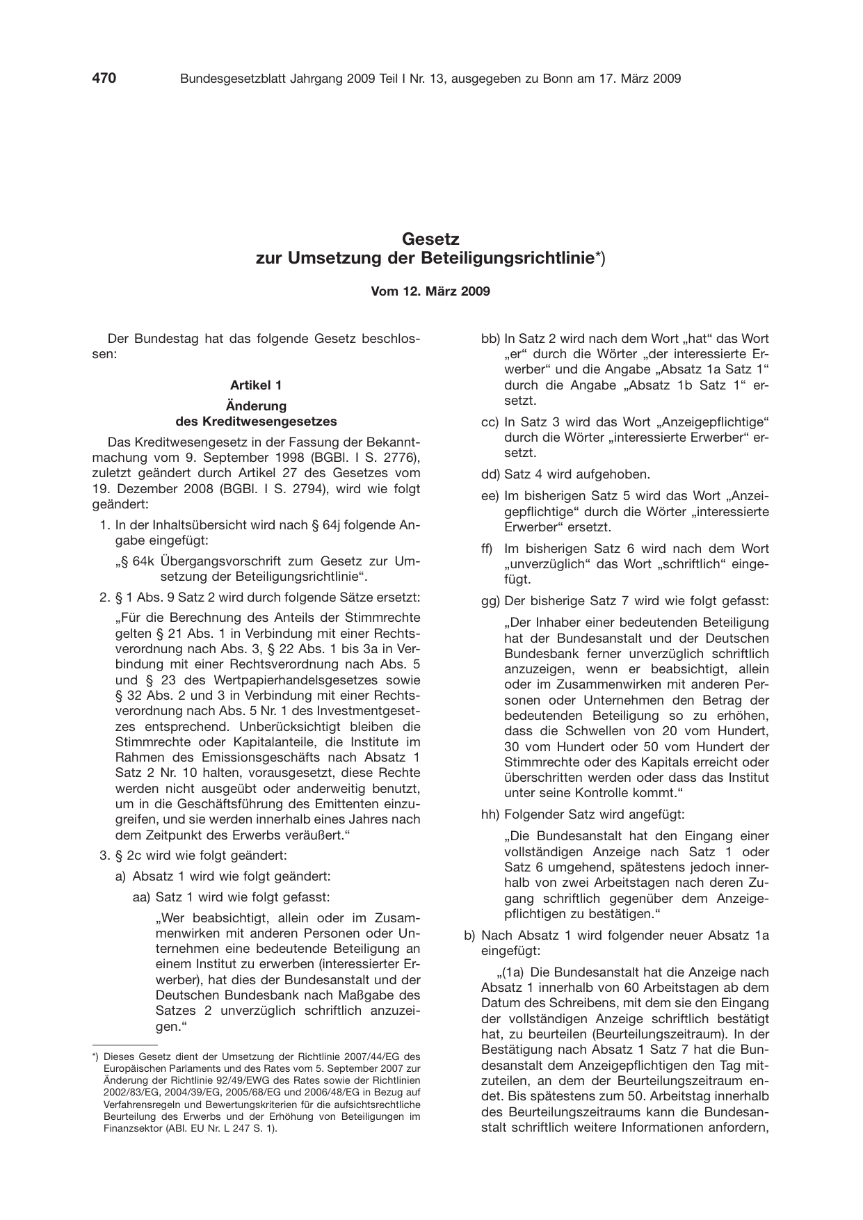 BGBl. 2009, Seite 470 — Originalseite als Abbildung
