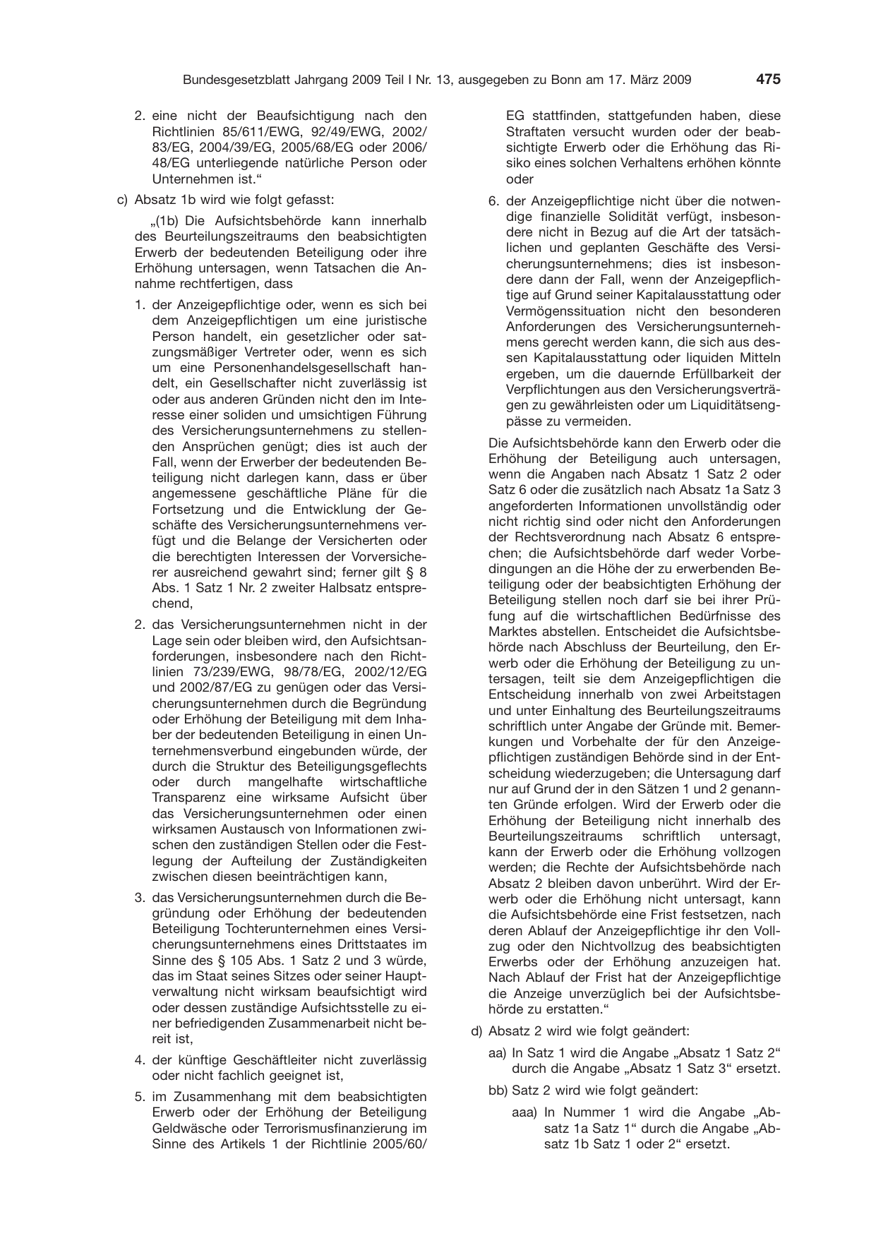 BGBl. 2009, Seite 475 — Originalseite als Abbildung