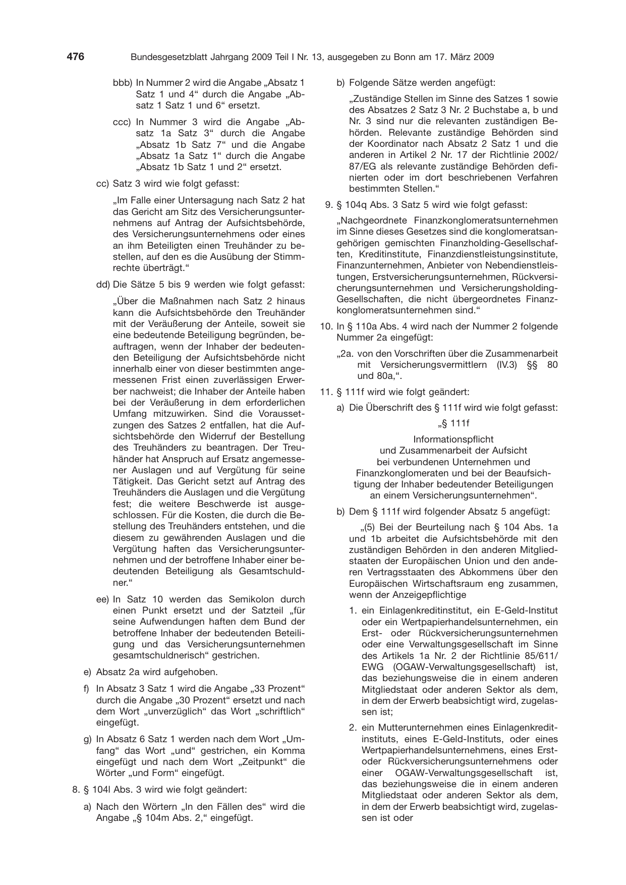 BGBl. 2009, Seite 476 — Originalseite als Abbildung