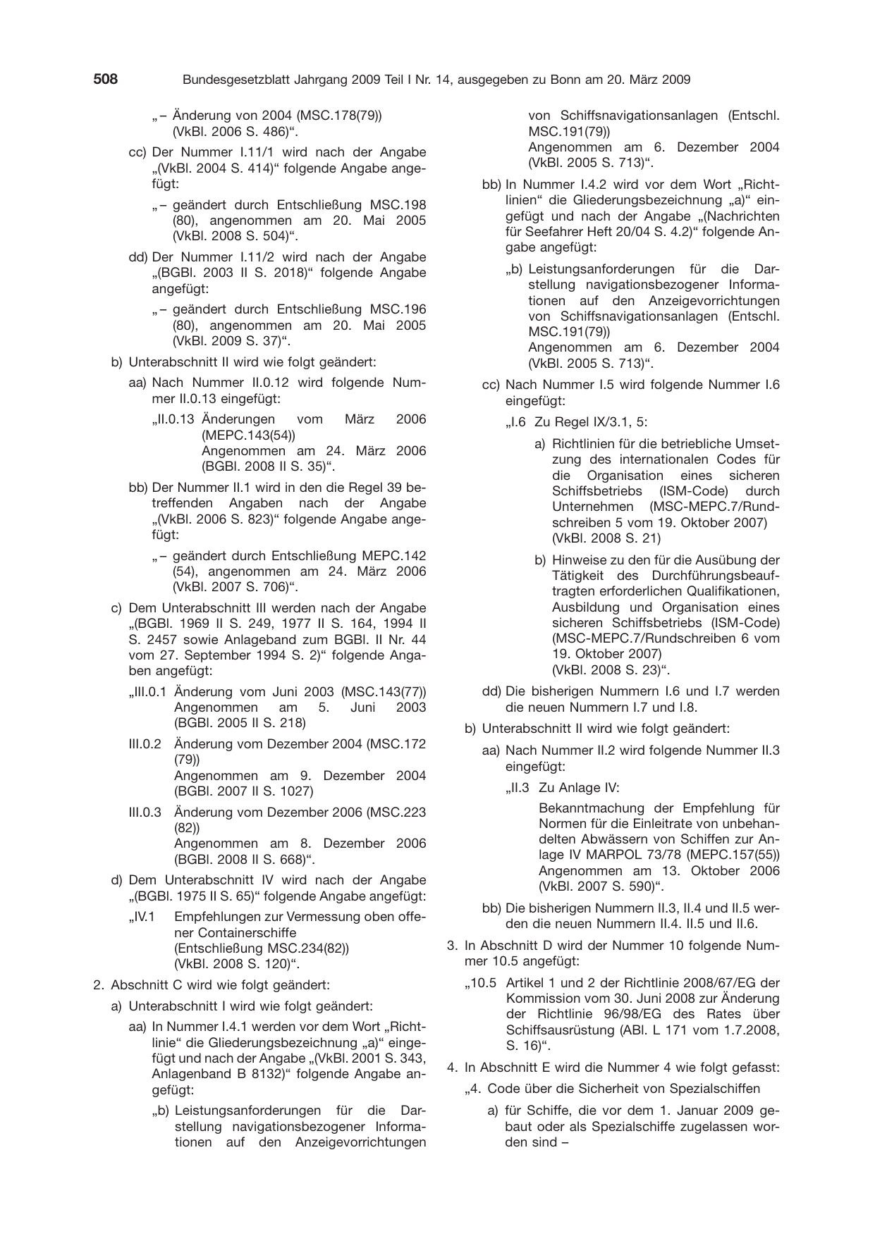 BGBl. 2009, Seite 508 — Originalseite als Abbildung