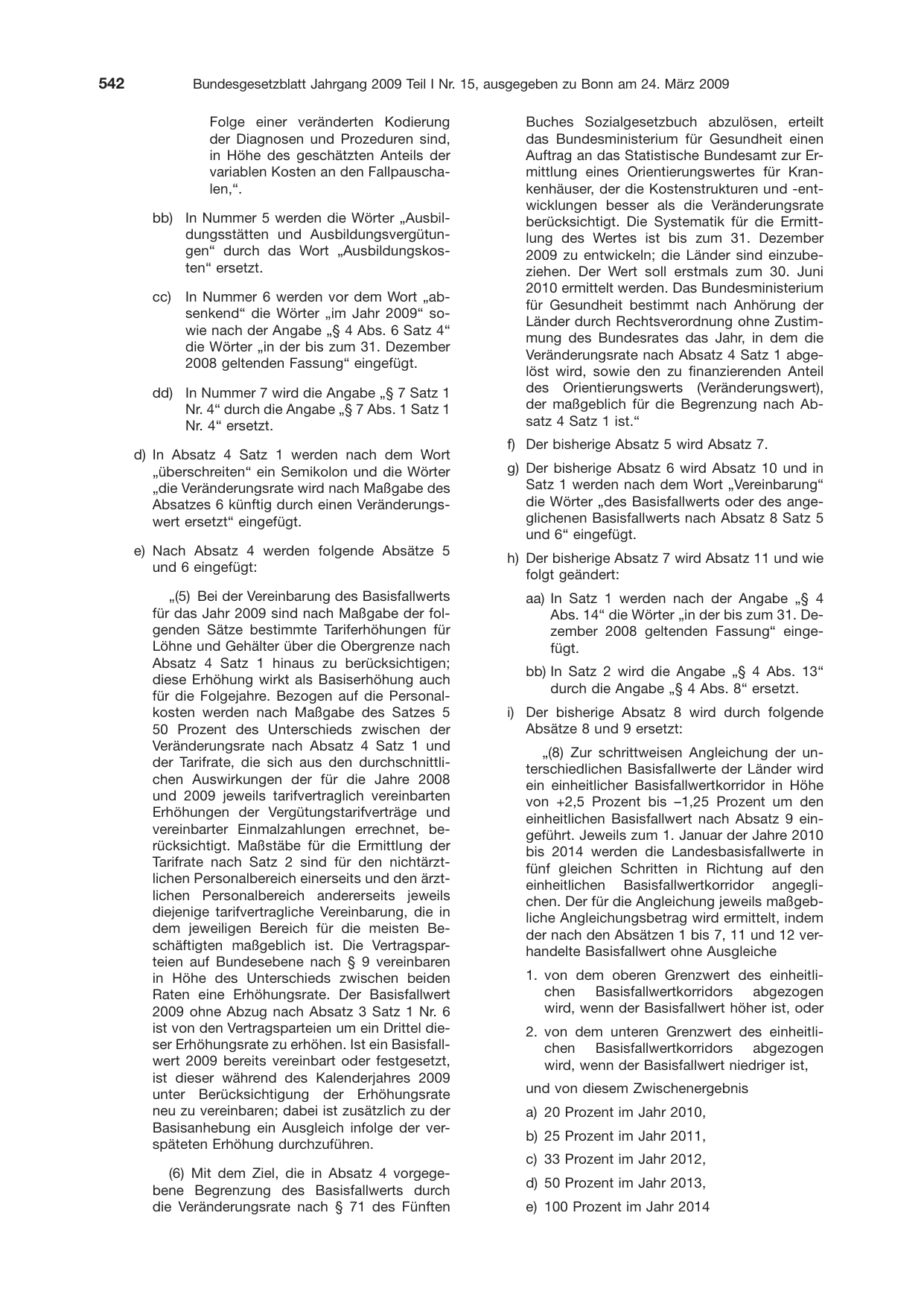 BGBl. 2009, Seite 542 — Originalseite als Abbildung