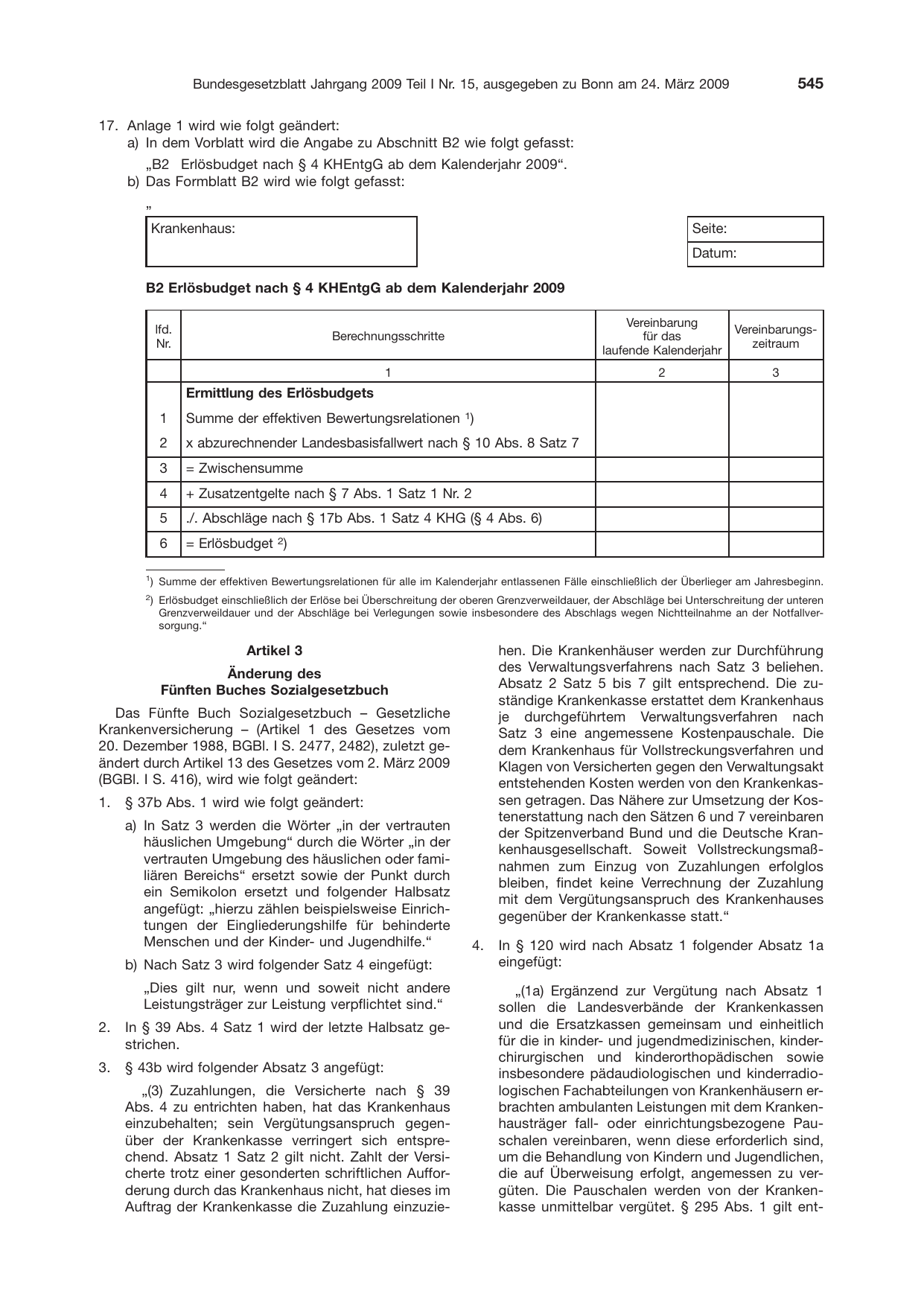 BGBl. 2009, Seite 545 — Originalseite als Abbildung