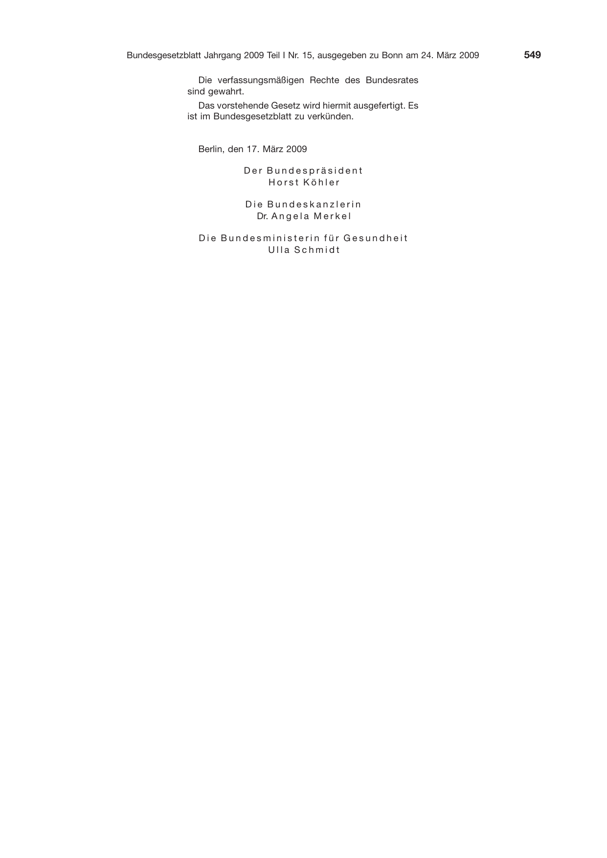 BGBl. 2009, Seite 549 — Originalseite als Abbildung